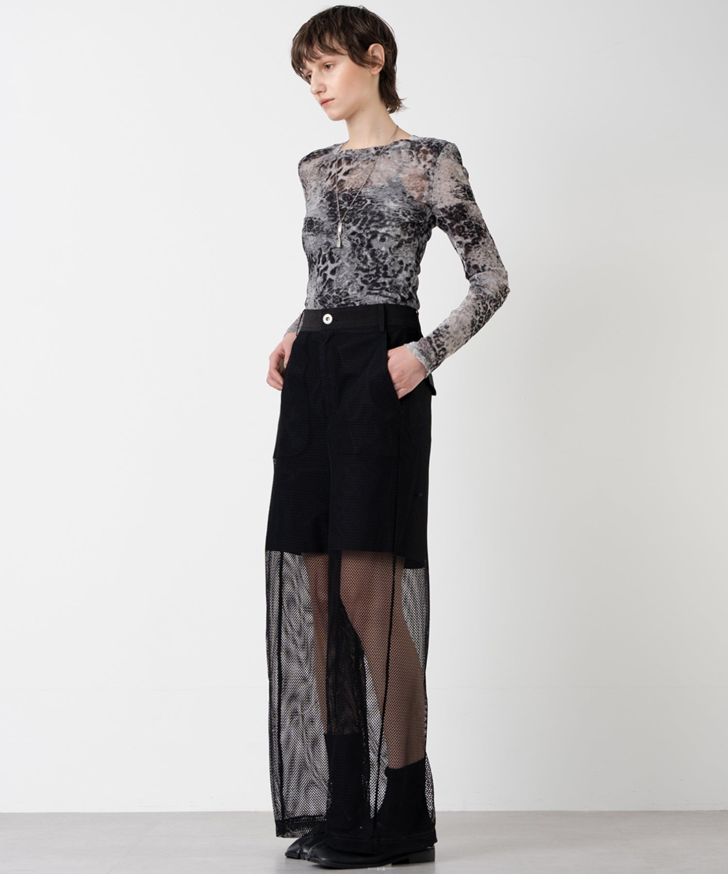 Flock Print Sheer Pattern Top