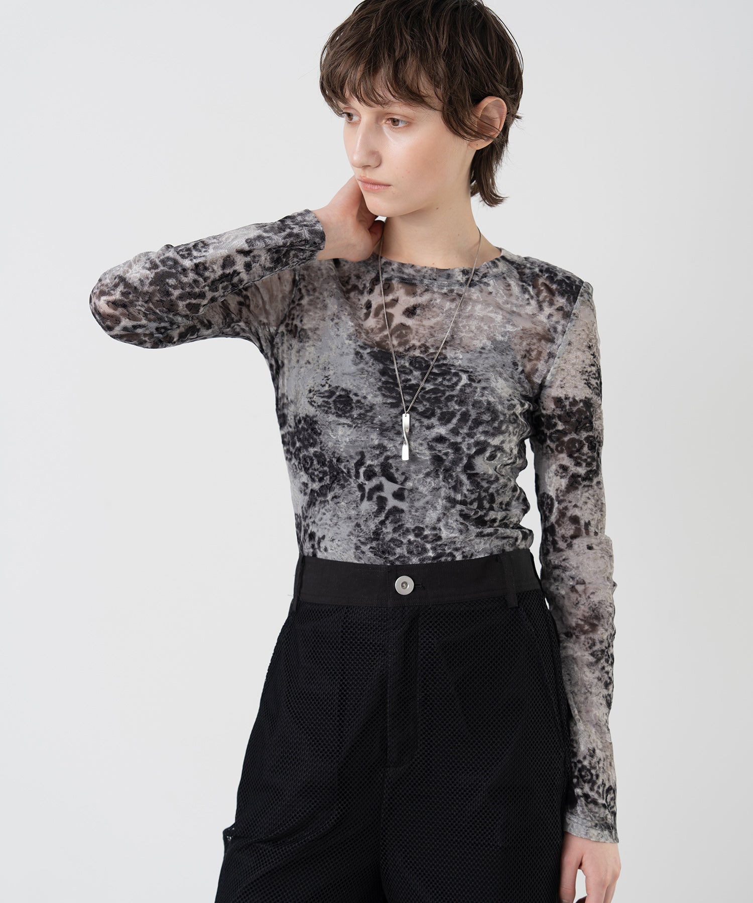 Flock Print Sheer Pattern Top