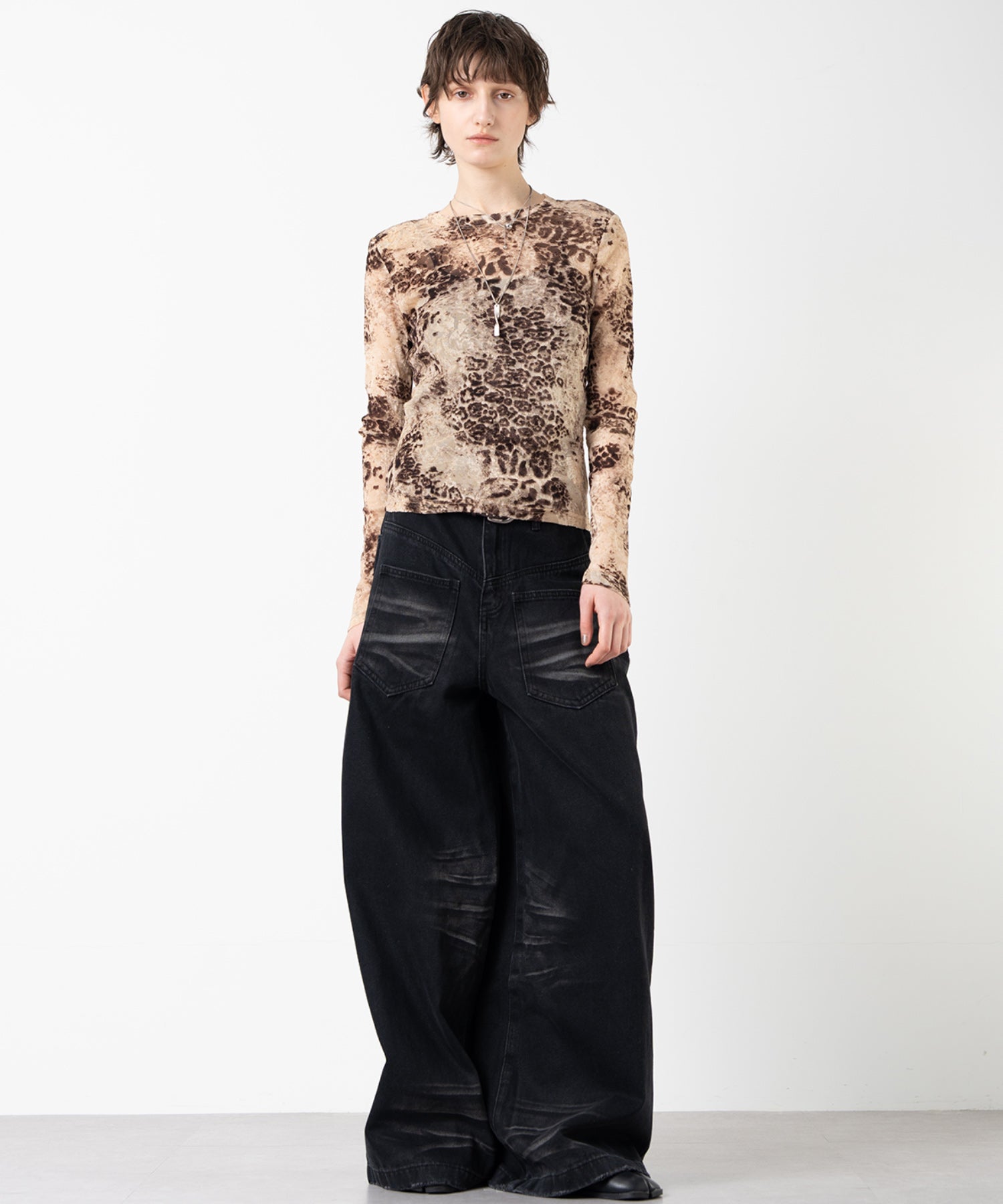 Flock Print Sheer Pattern Top
