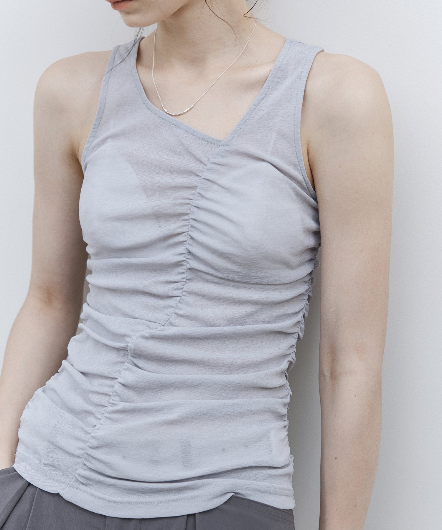 Ruched Checkered Sleeveless Top – Slim Fit Summer Blouse