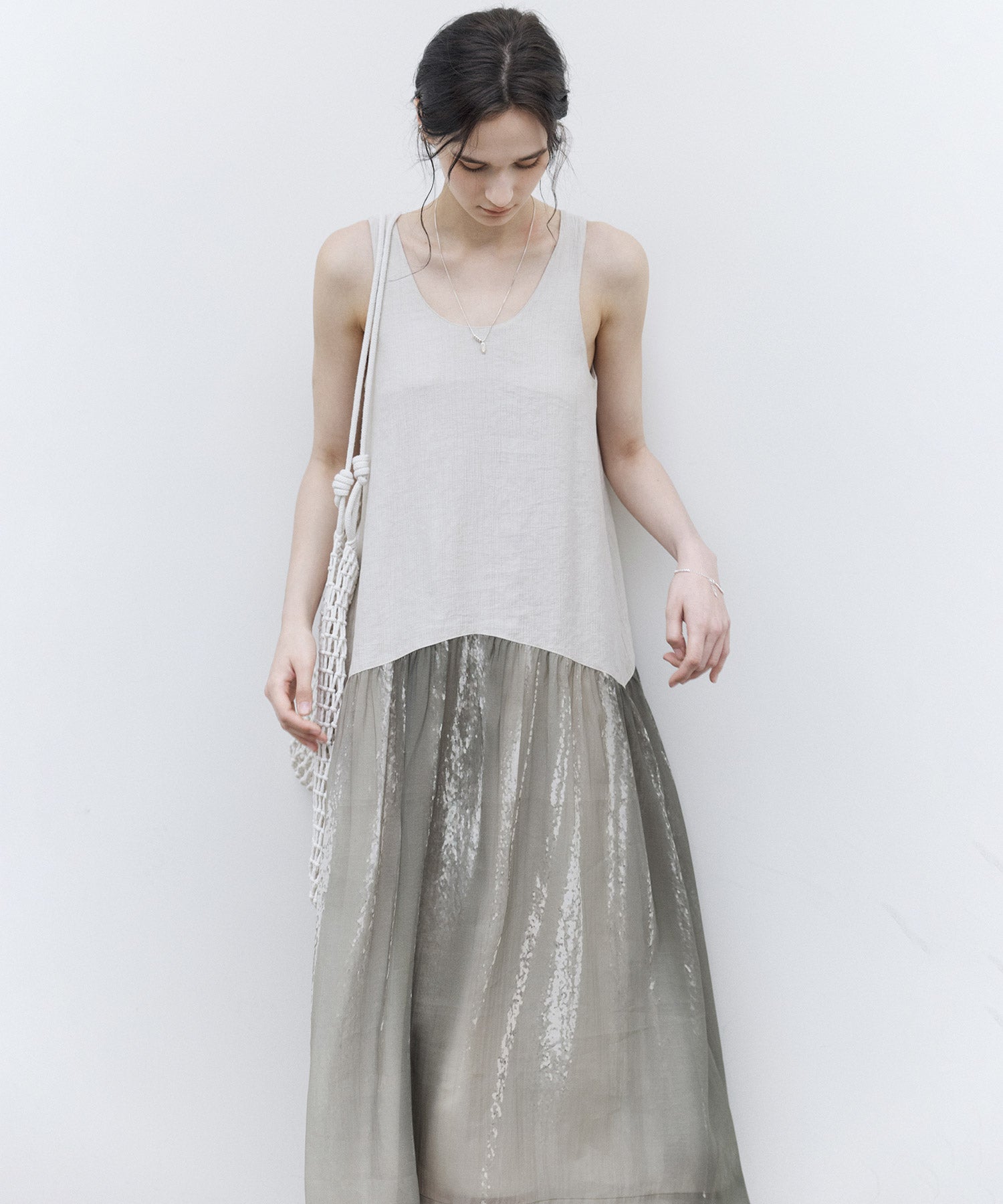 Artistic Light & Shadow Print Sleeveless Dress