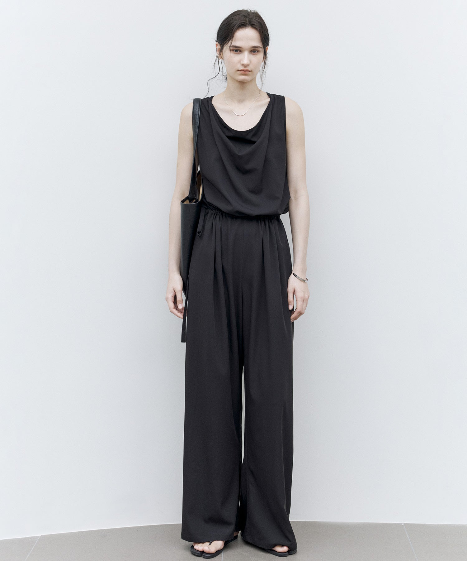Sleeveless Wide-Leg Jumpsuit with Draped Neckline