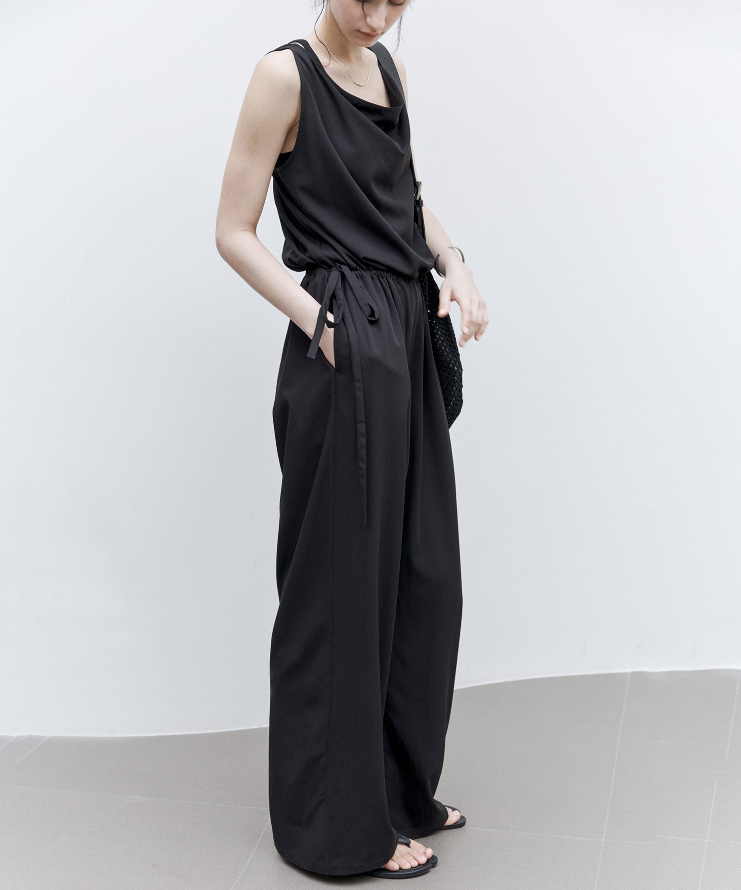 Sleeveless Wide-Leg Jumpsuit with Draped Neckline