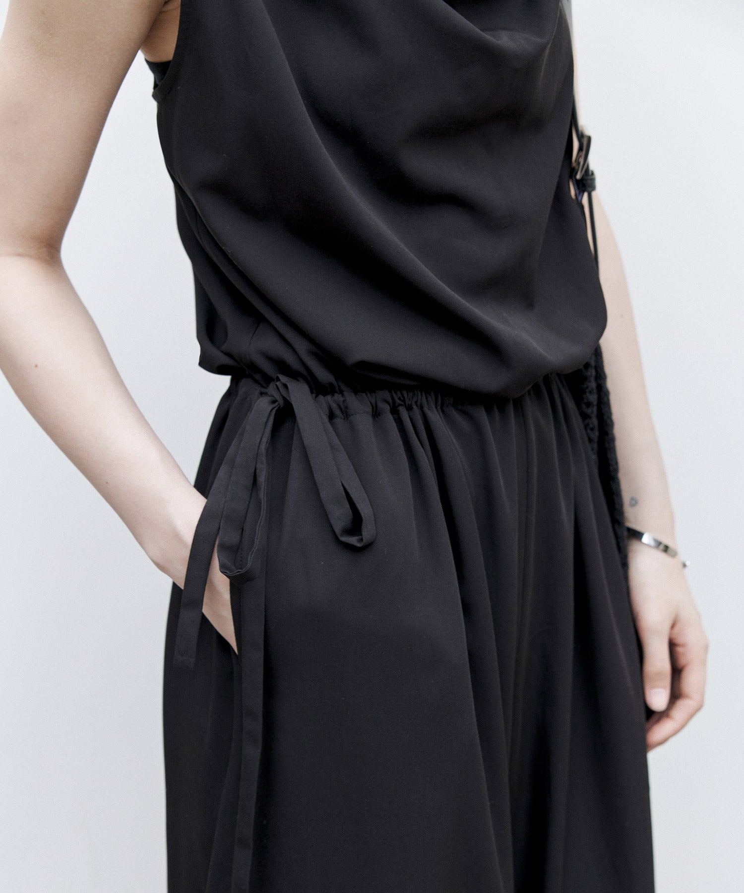 Sleeveless Wide-Leg Jumpsuit with Draped Neckline