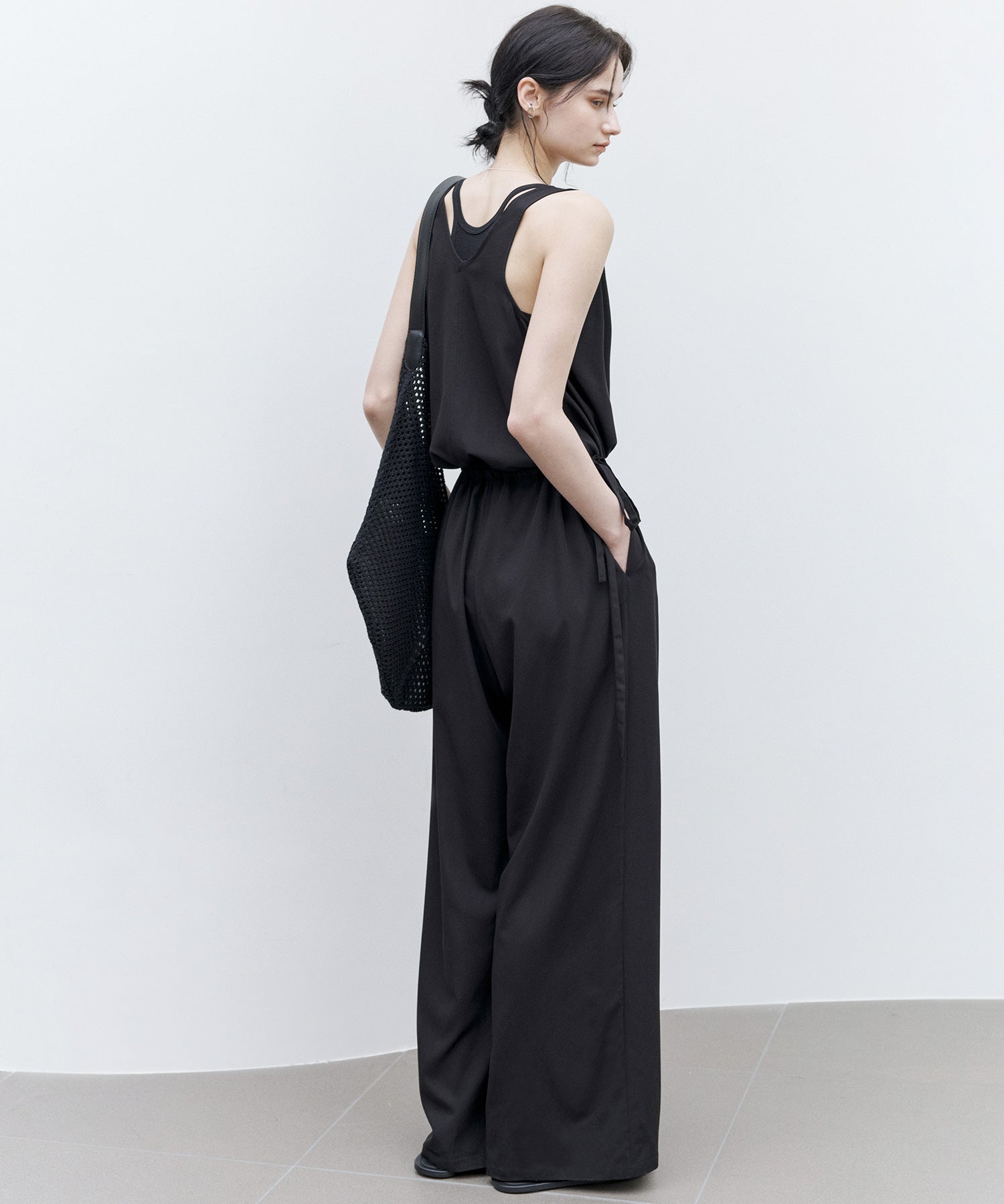 Sleeveless Wide-Leg Jumpsuit with Draped Neckline