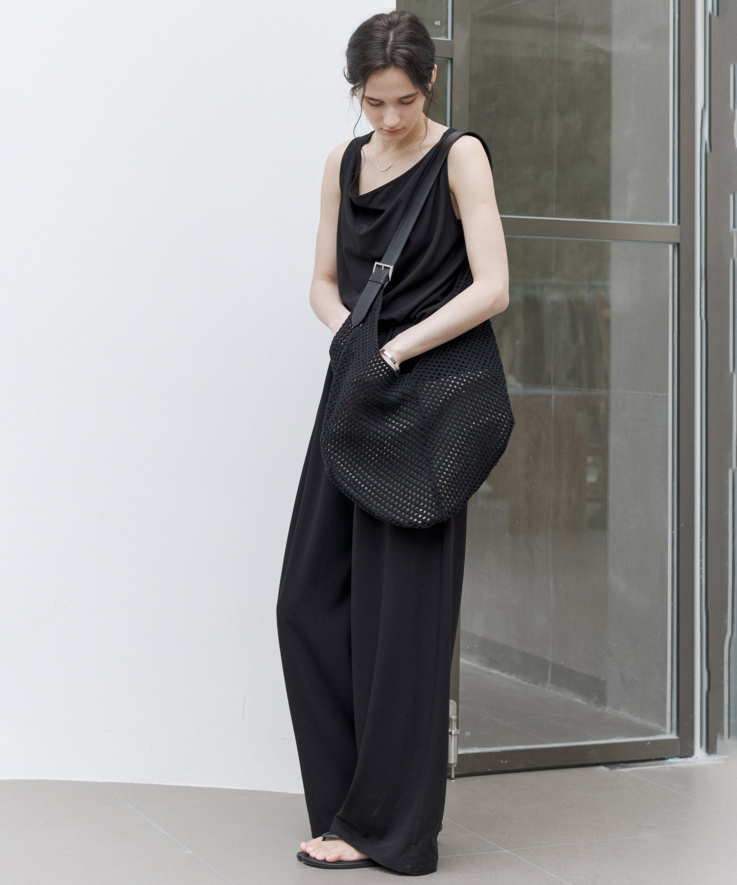 Sleeveless Wide-Leg Jumpsuit with Draped Neckline