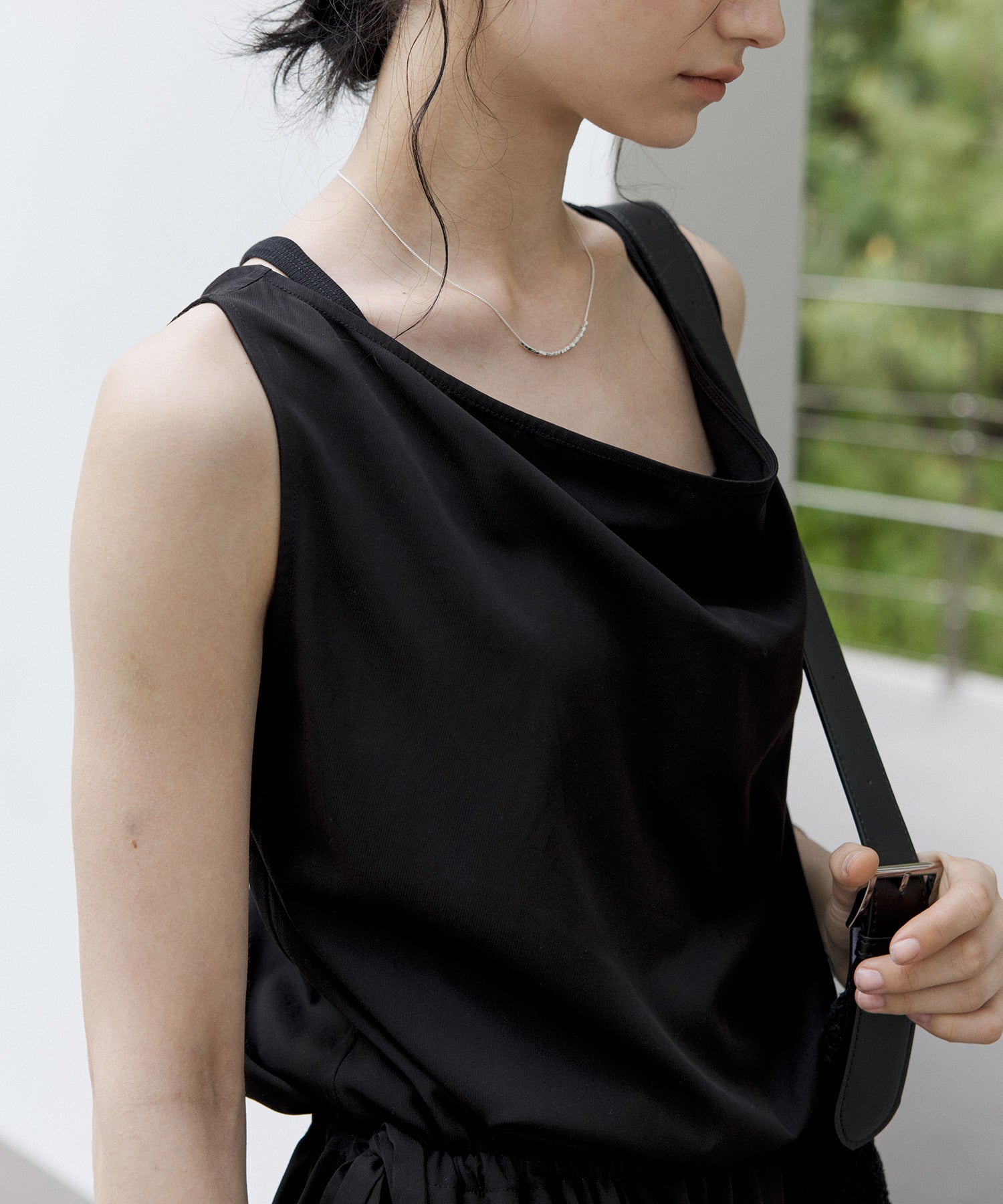 Sleeveless Wide-Leg Jumpsuit with Draped Neckline