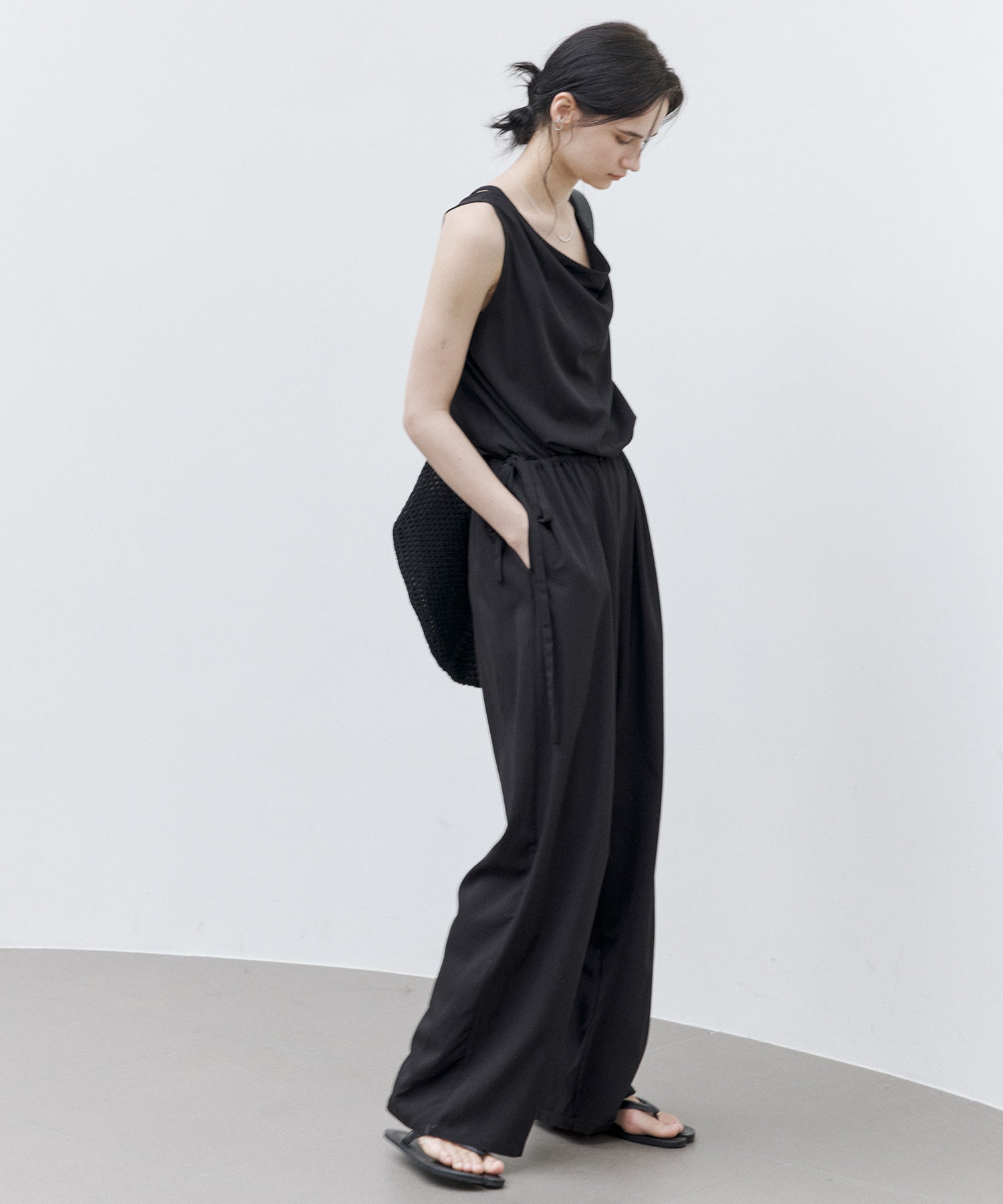 Sleeveless Wide-Leg Jumpsuit with Draped Neckline