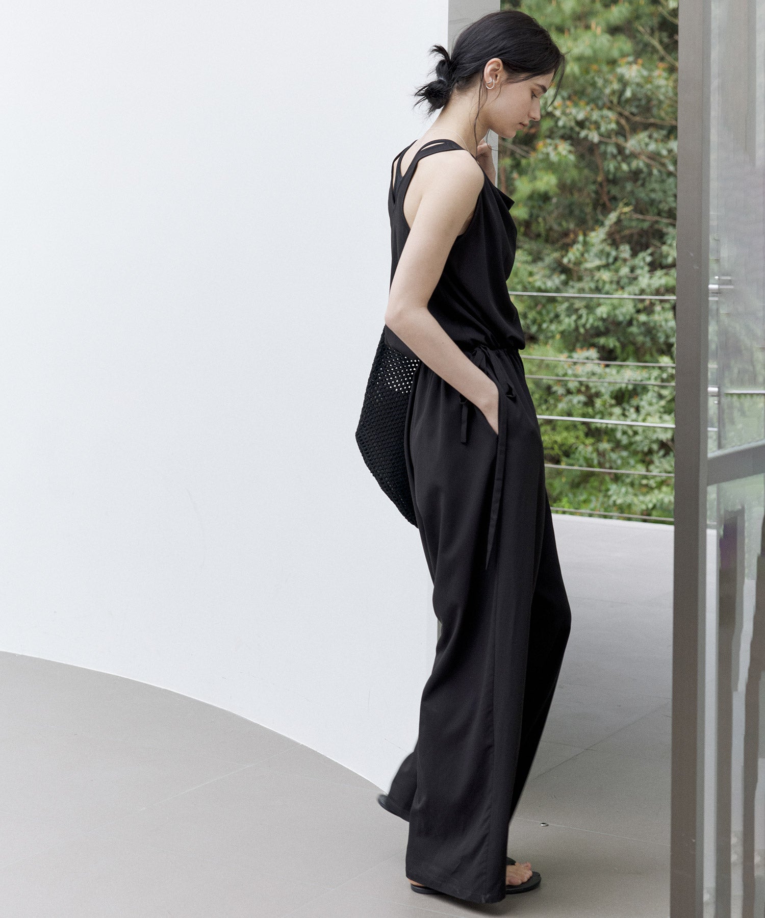 Sleeveless Wide-Leg Jumpsuit with Draped Neckline