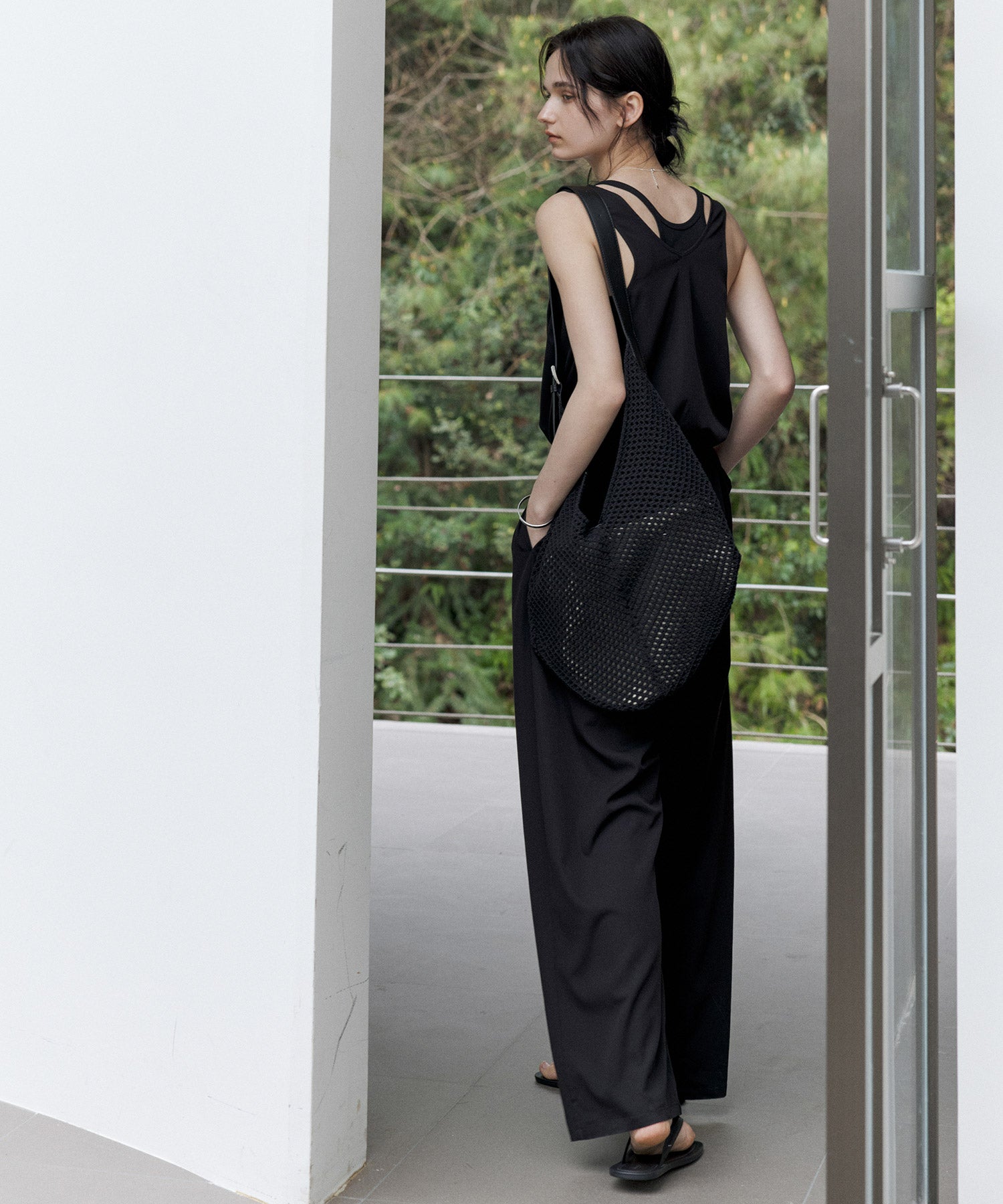 Sleeveless Wide-Leg Jumpsuit with Draped Neckline
