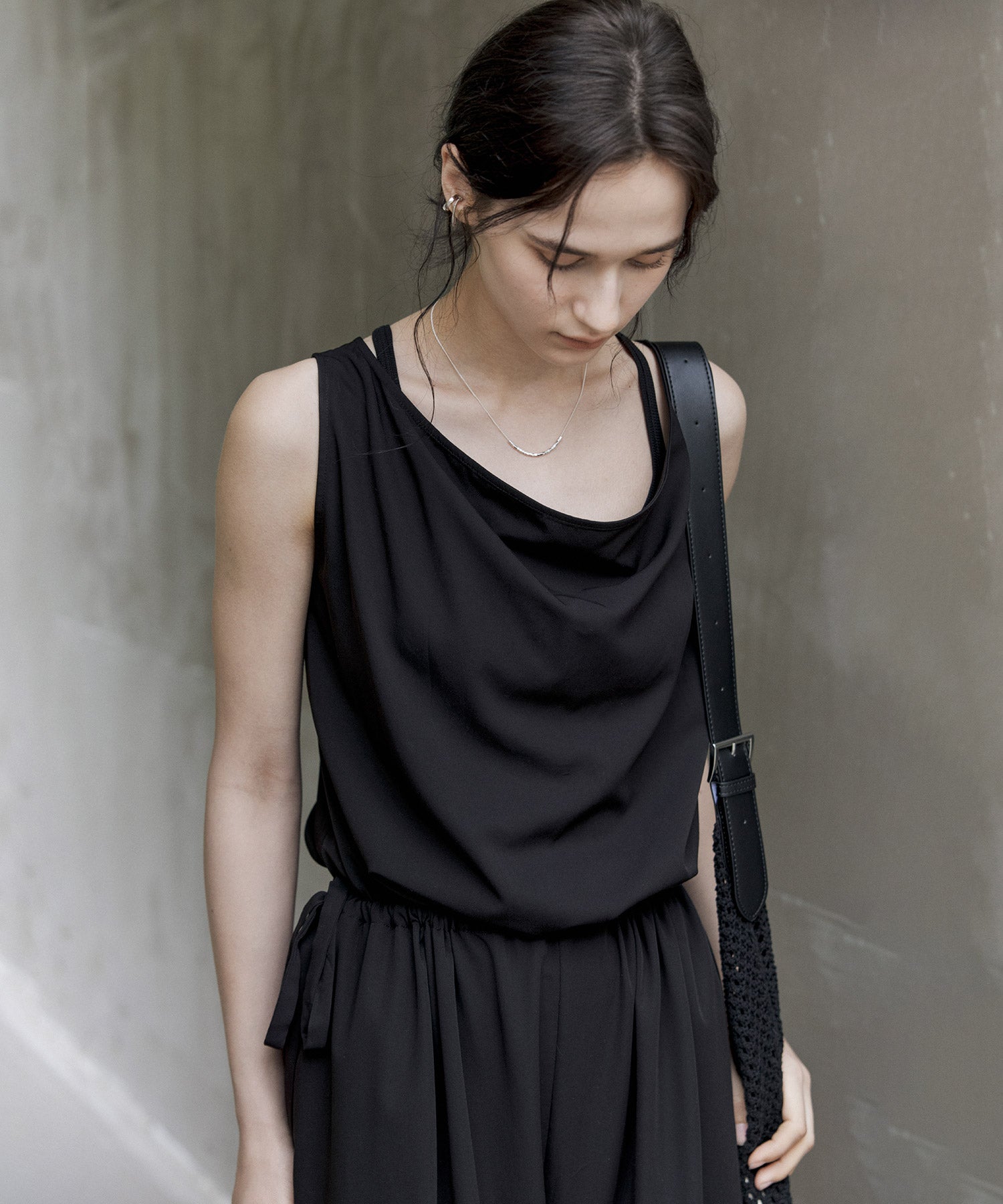 Sleeveless Wide-Leg Jumpsuit with Draped Neckline