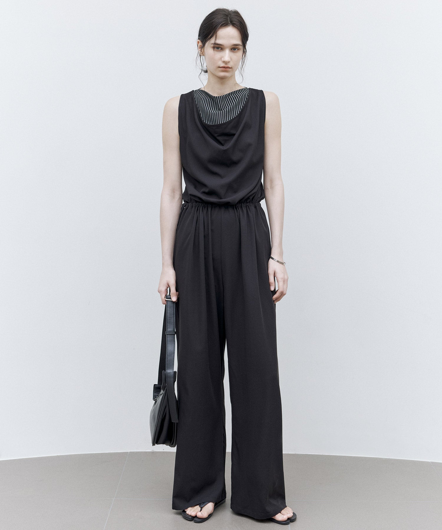 Sleeveless Wide-Leg Jumpsuit with Draped Neckline