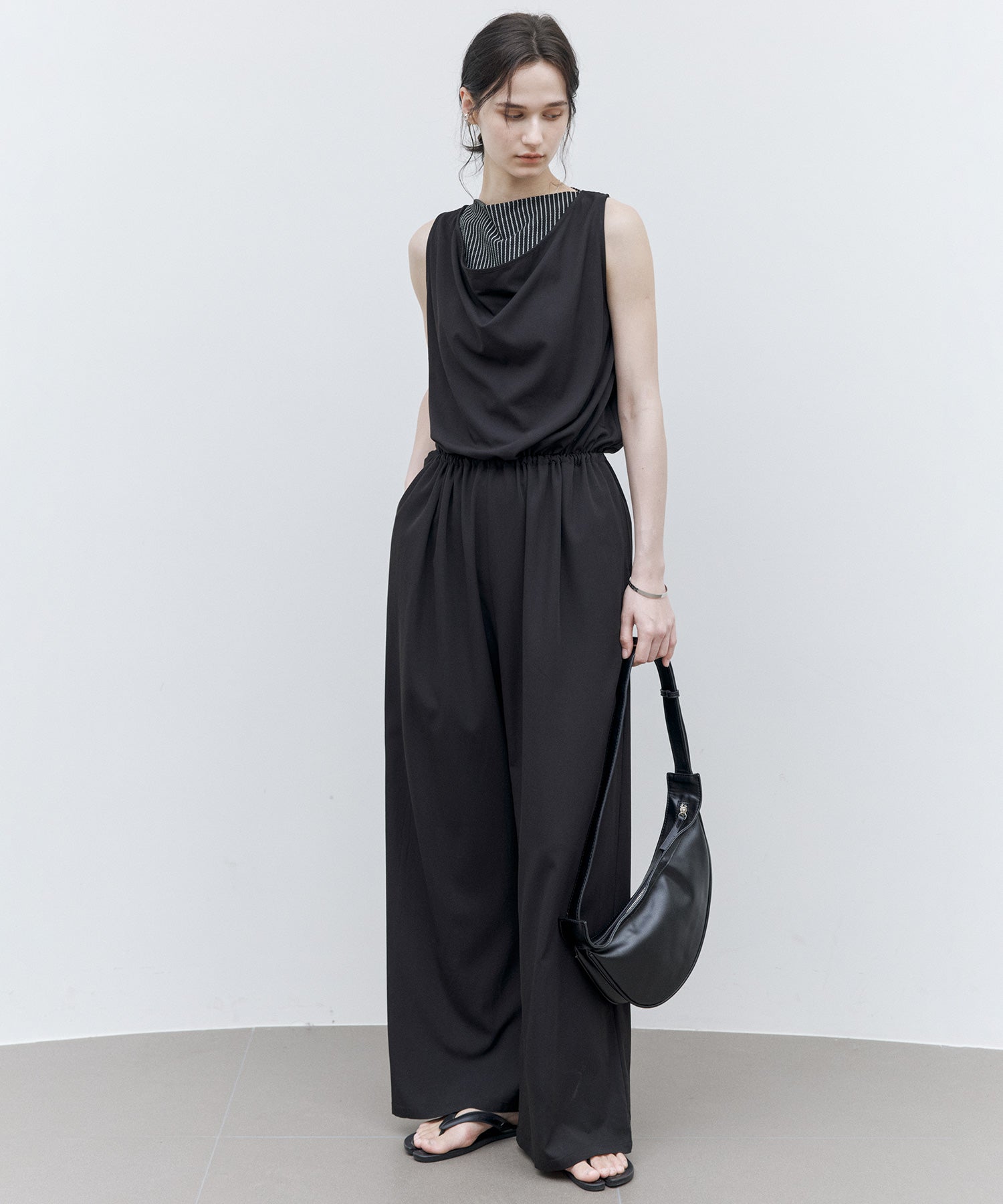 Sleeveless Wide-Leg Jumpsuit with Draped Neckline