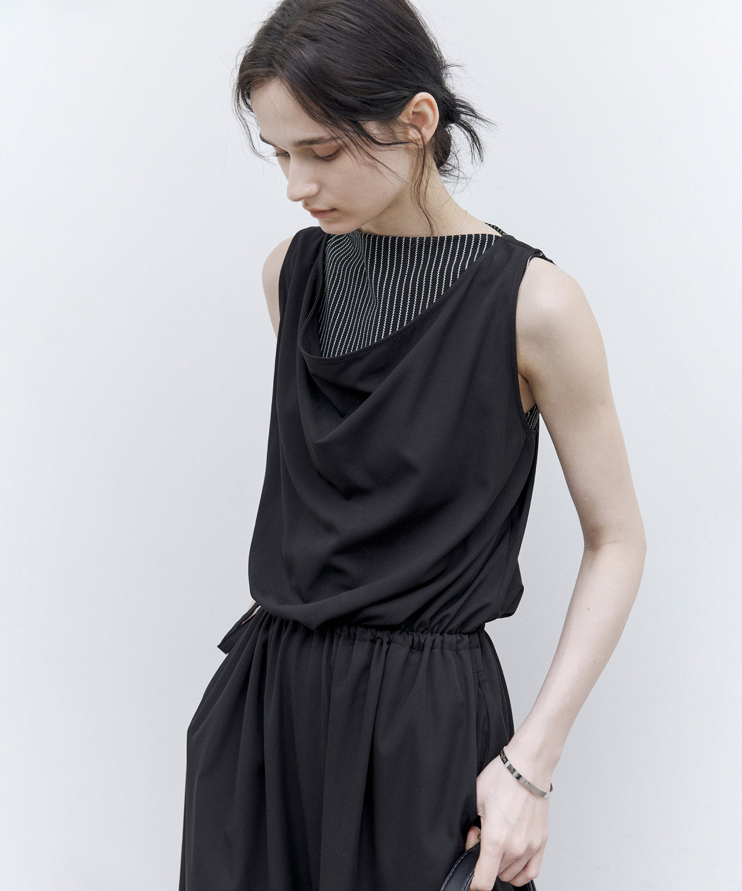 Sleeveless Wide-Leg Jumpsuit with Draped Neckline
