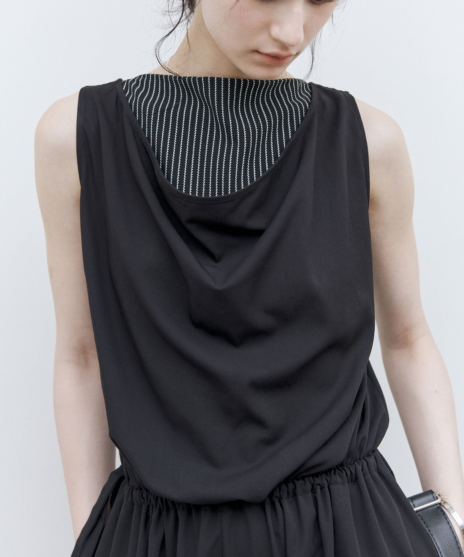 Sleeveless Wide-Leg Jumpsuit with Draped Neckline