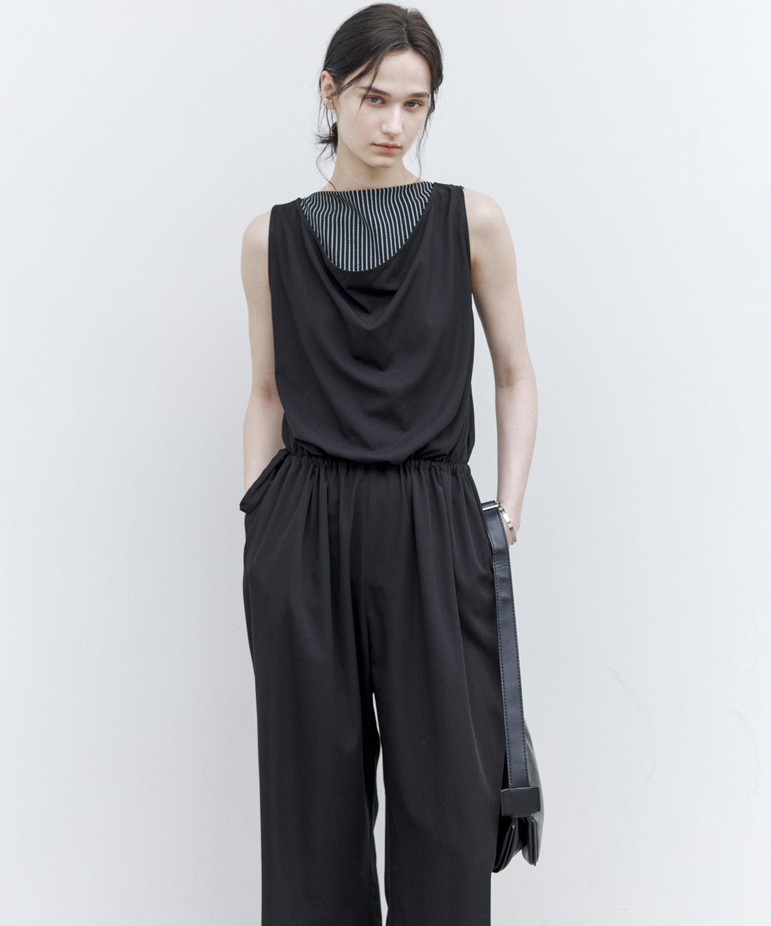 Sleeveless Wide-Leg Jumpsuit with Draped Neckline