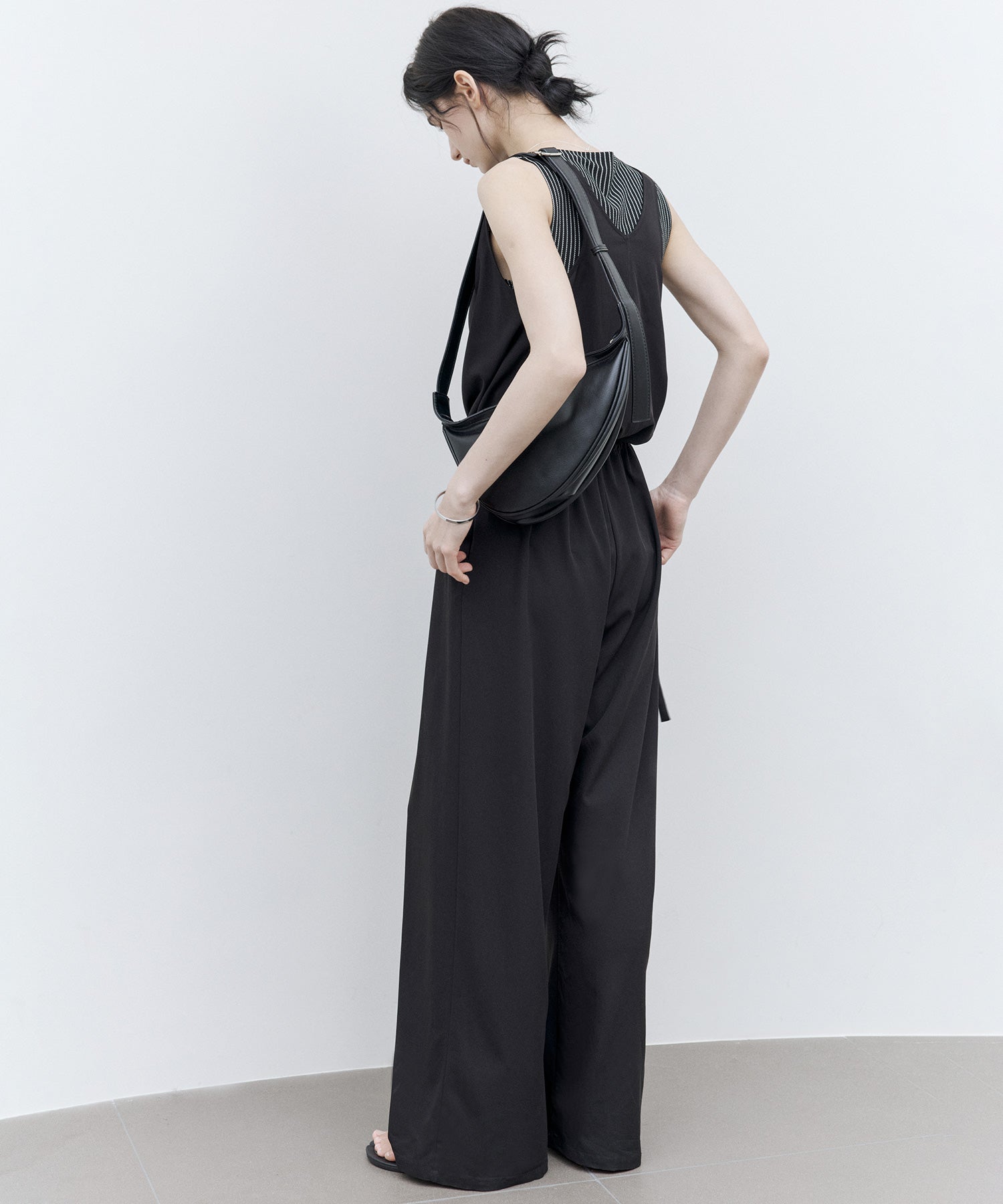 Sleeveless Wide-Leg Jumpsuit with Draped Neckline