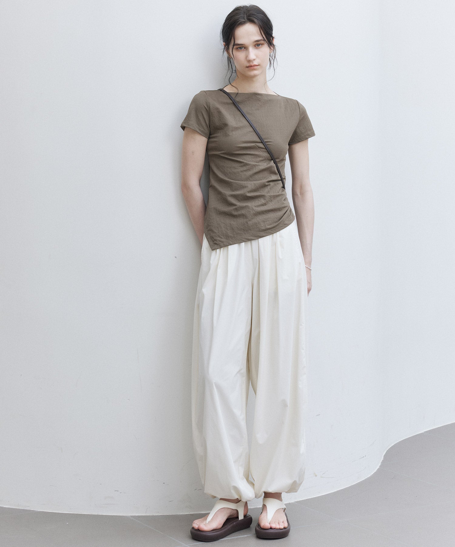 Asymmetric Slim Fit T-Shirt with Boat Neck – Deconstructed Style