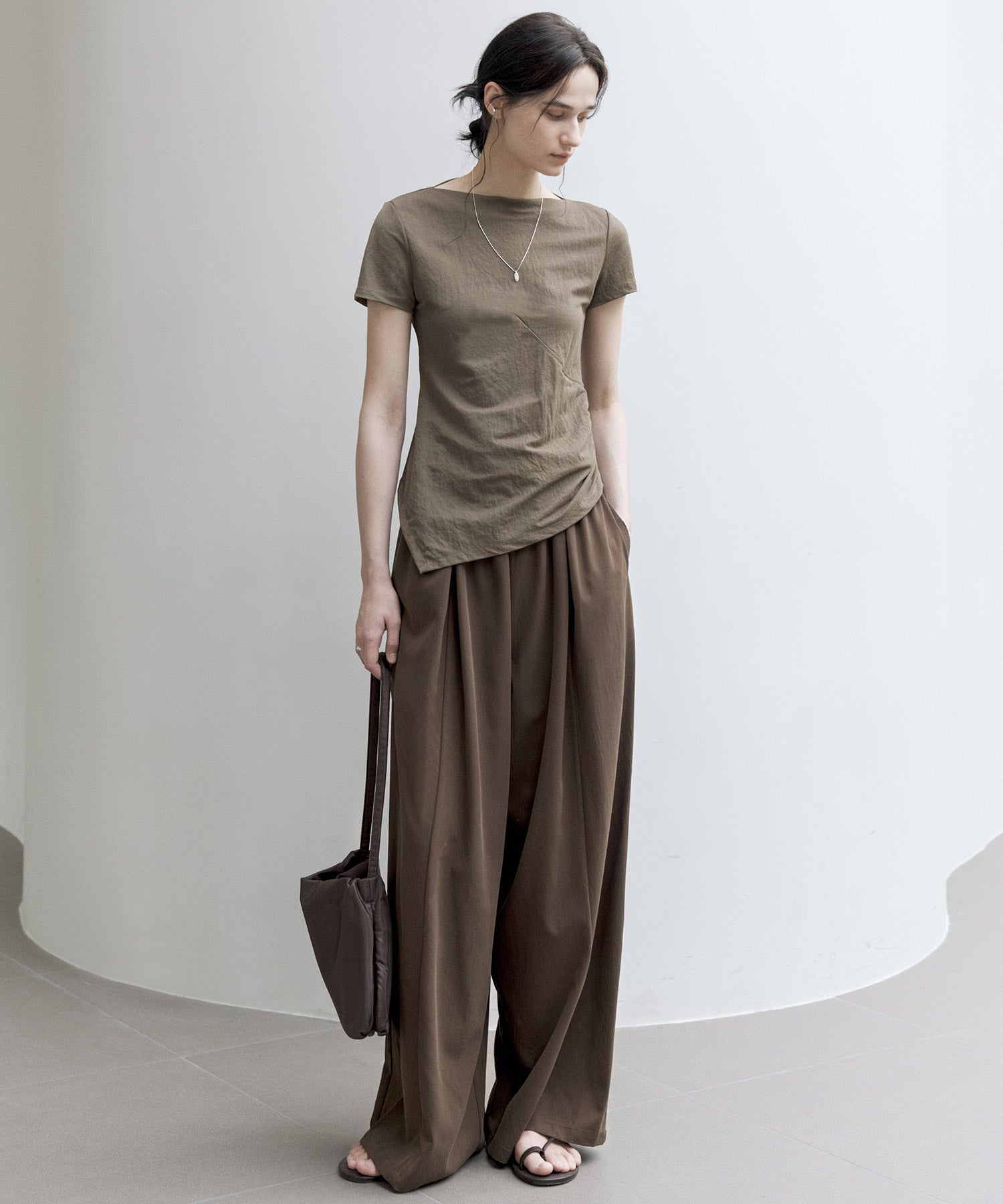 Asymmetric Slim Fit T-Shirt with Boat Neck – Deconstructed Style