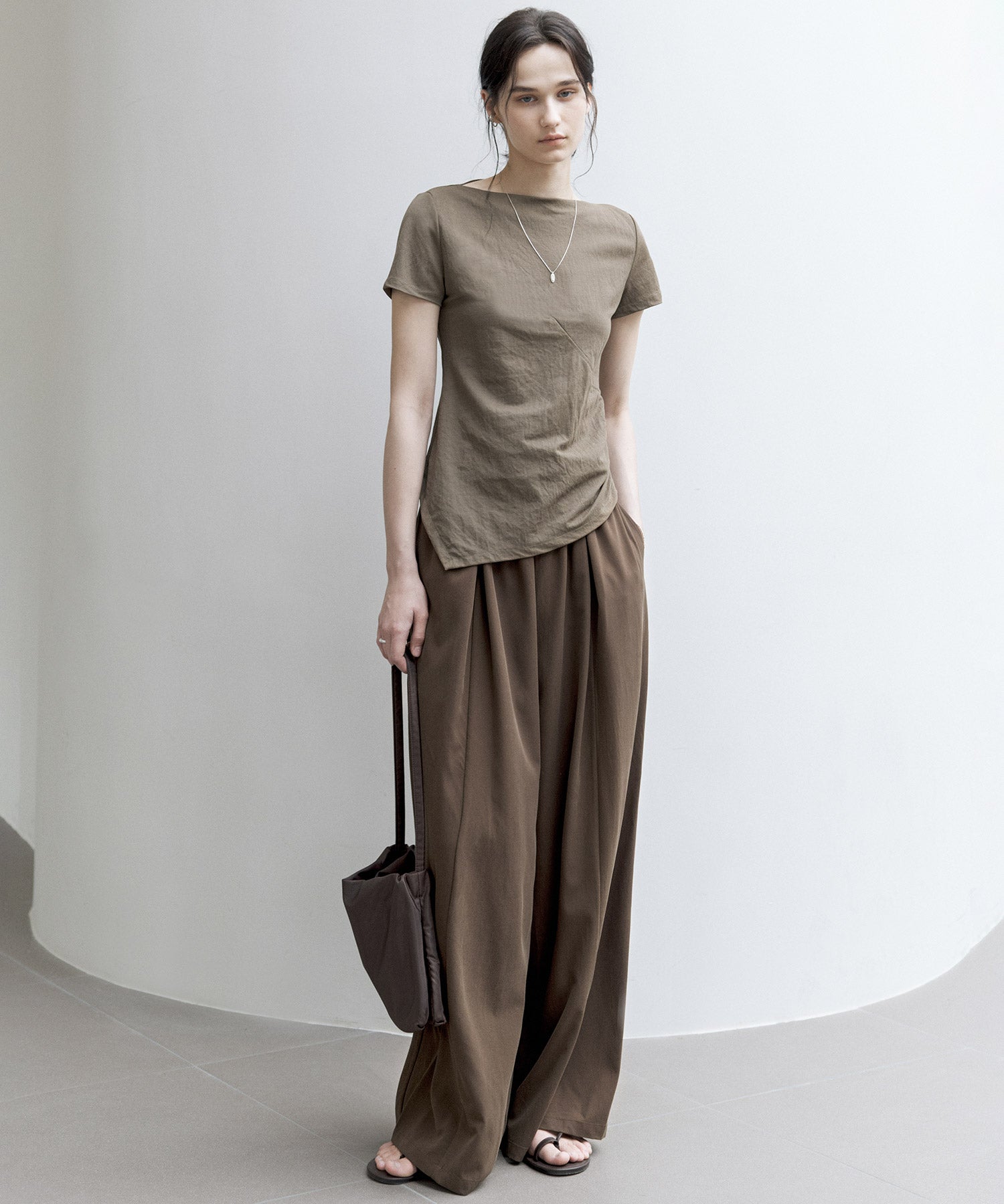 Asymmetric Slim Fit T-Shirt with Boat Neck – Deconstructed Style