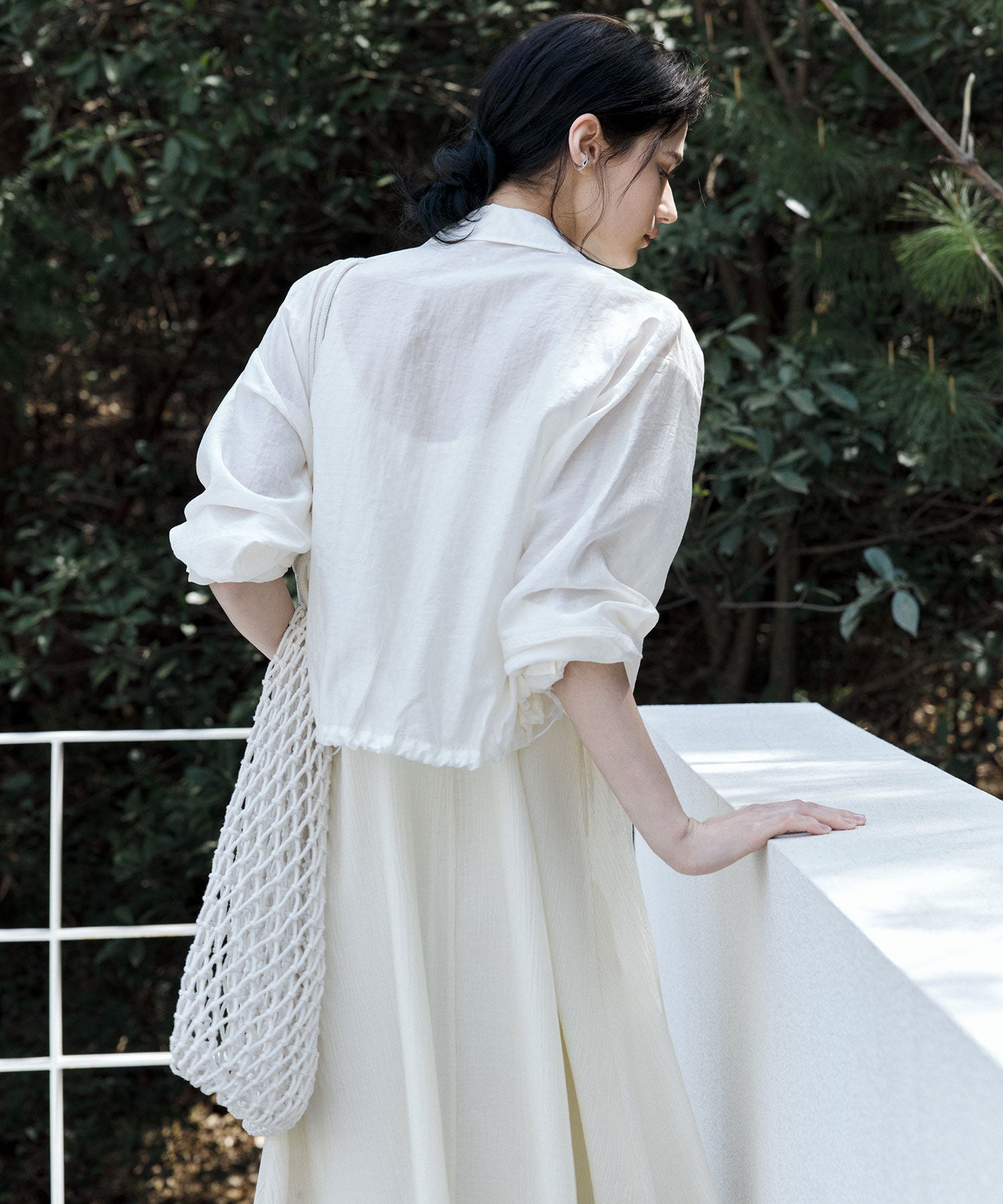 Sheer Cropped Shirt with Dropped Shoulders