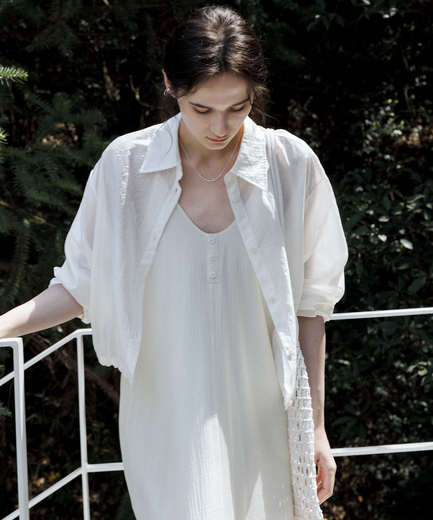 Sheer Cropped Shirt with Dropped Shoulders