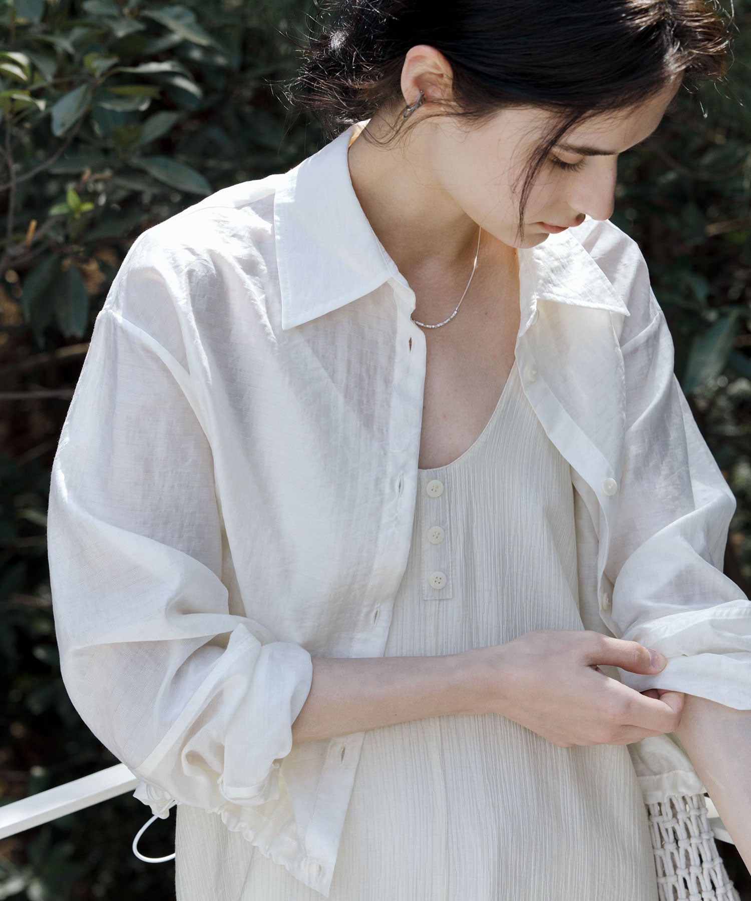 Sheer Cropped Shirt with Dropped Shoulders