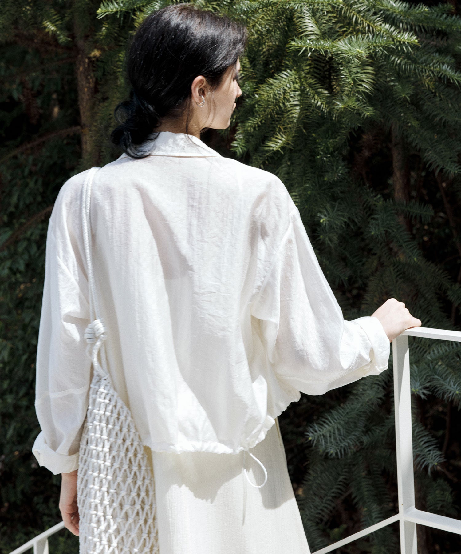 Sheer Cropped Shirt with Dropped Shoulders