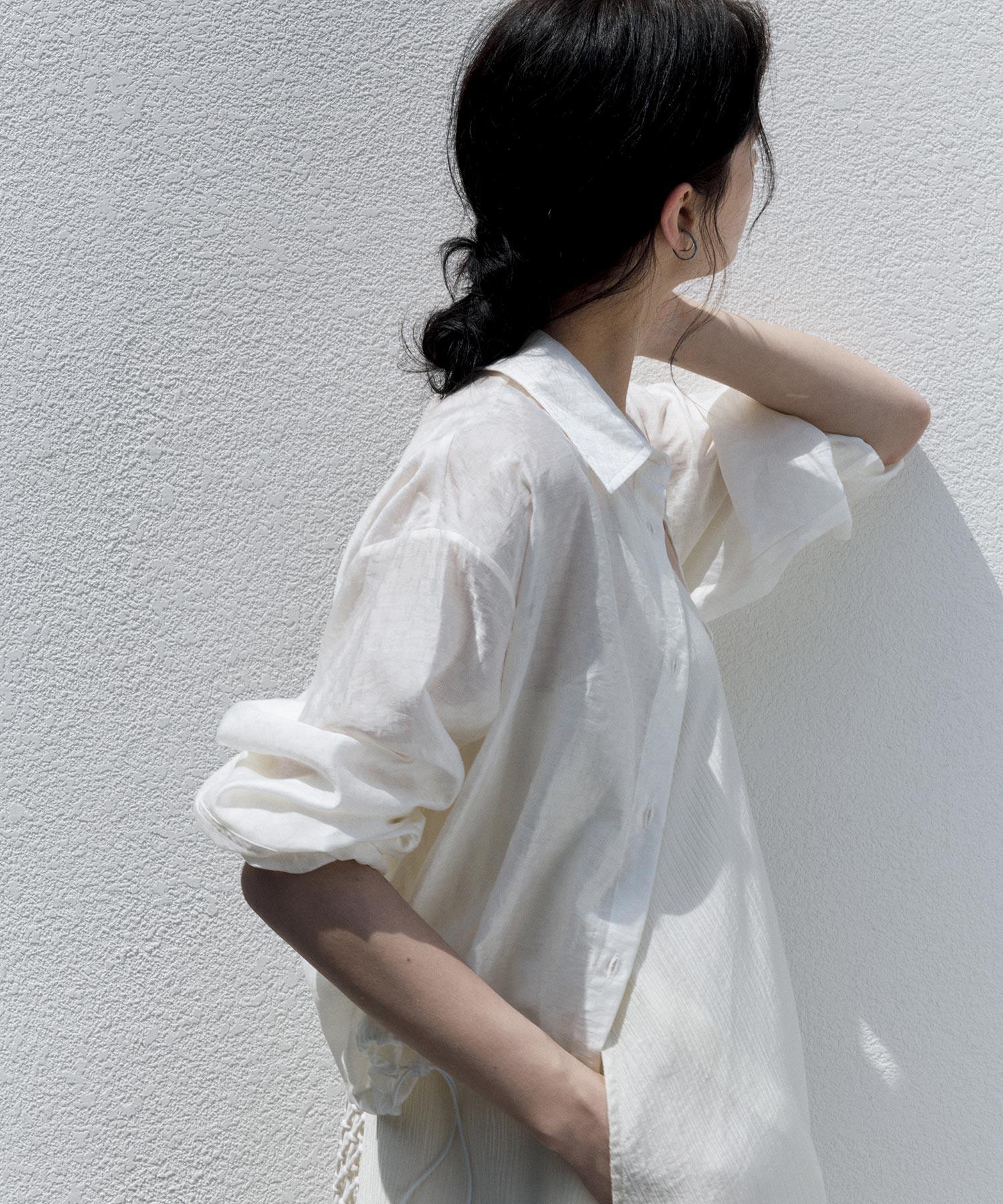 Sheer Cropped Shirt with Dropped Shoulders