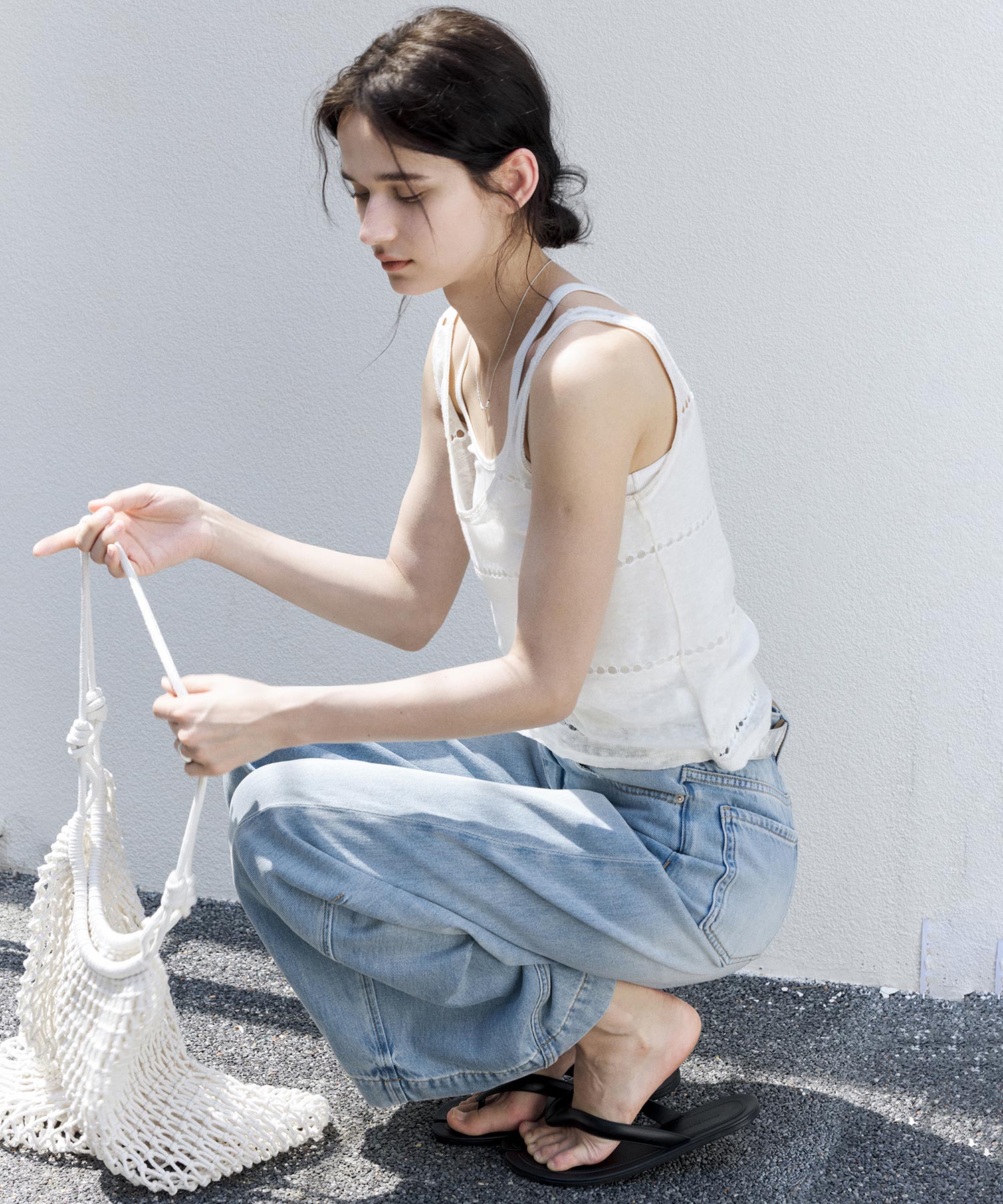 Light Wash Curved Wide-Leg Jeans with High Waist