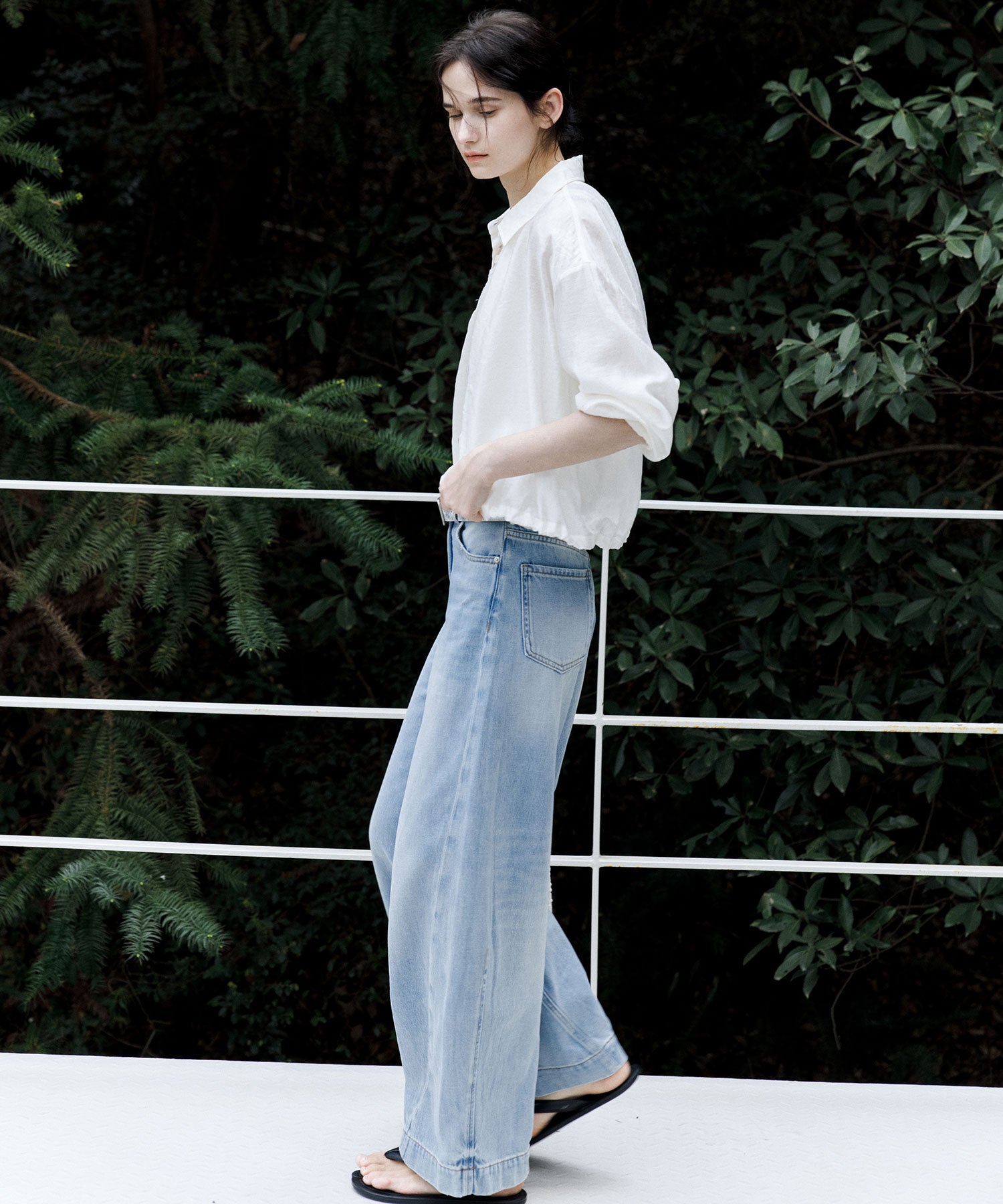 Sheer Cropped Shirt with Dropped Shoulders