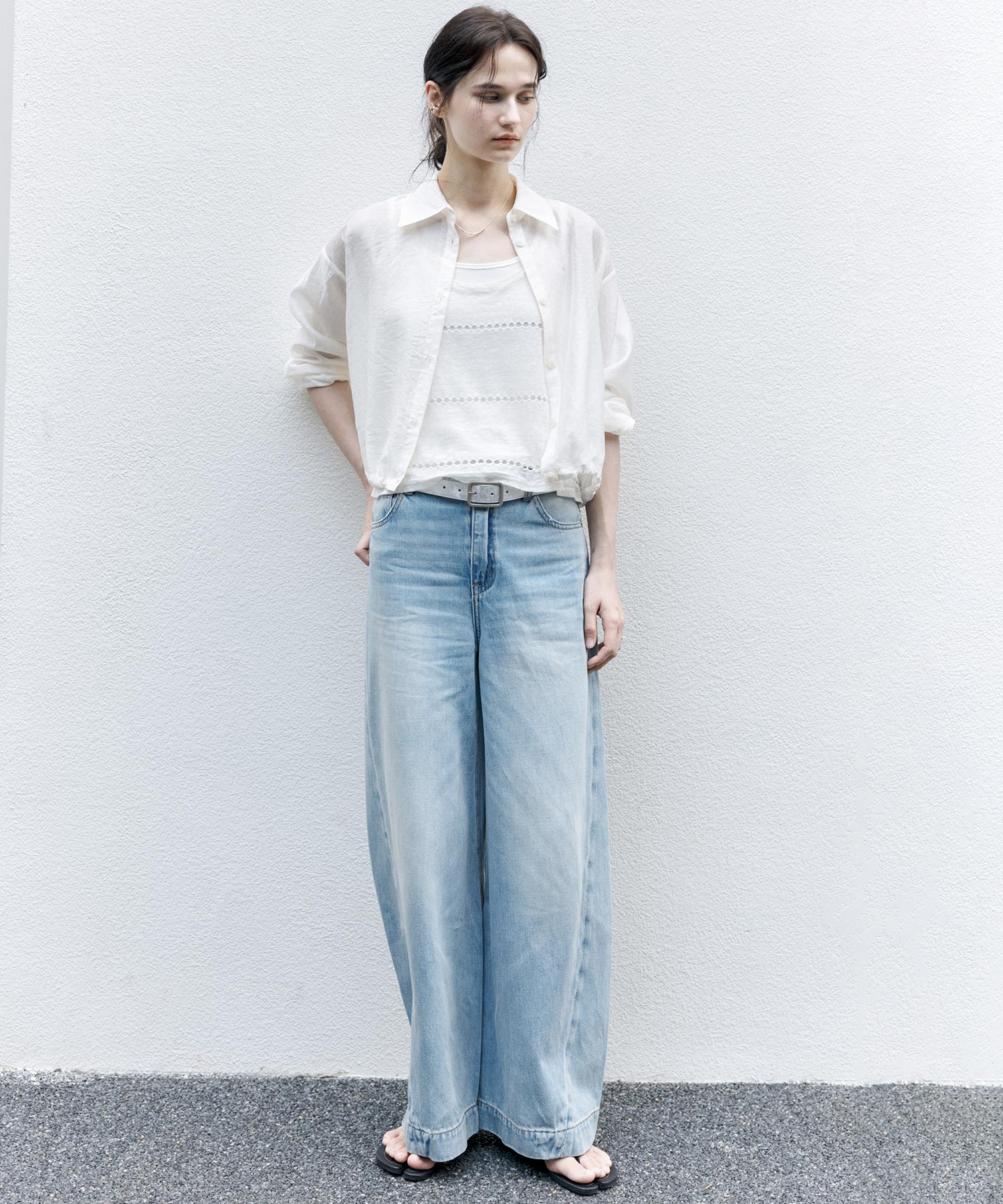 Sheer Cropped Shirt with Dropped Shoulders