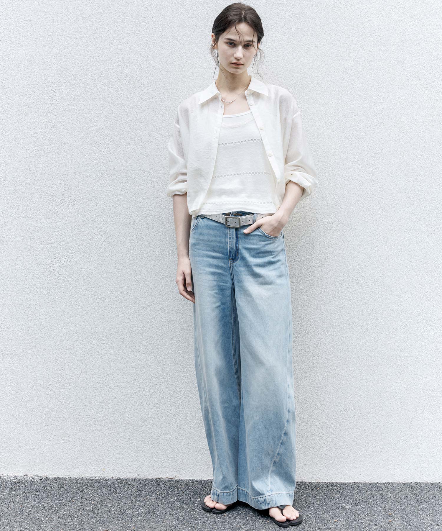 Sheer Cropped Shirt with Dropped Shoulders