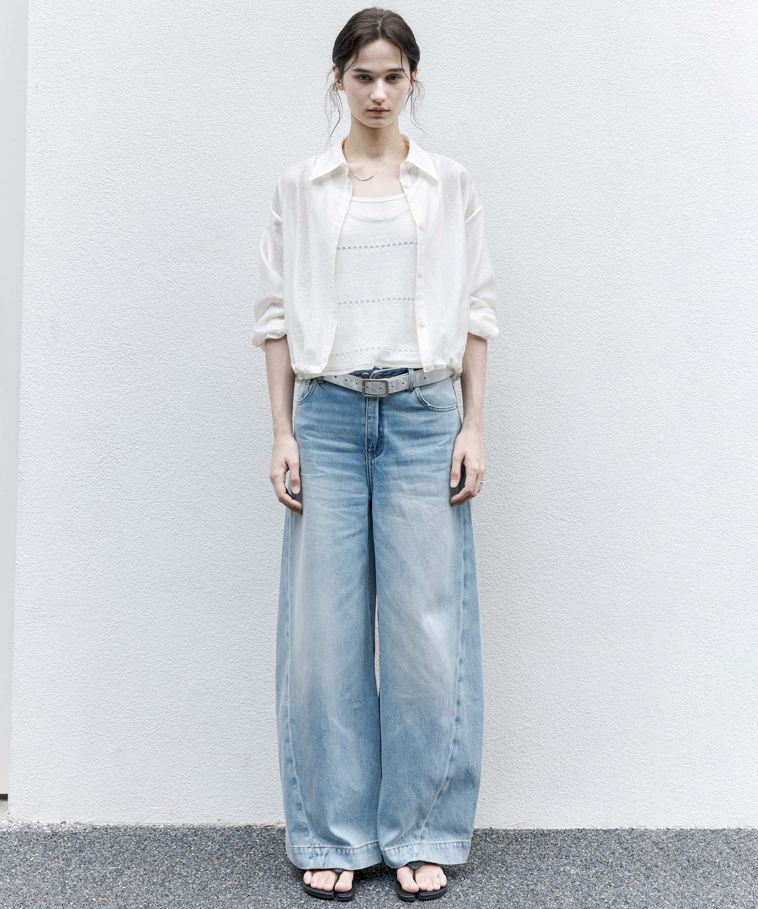 Sheer Cropped Shirt with Dropped Shoulders