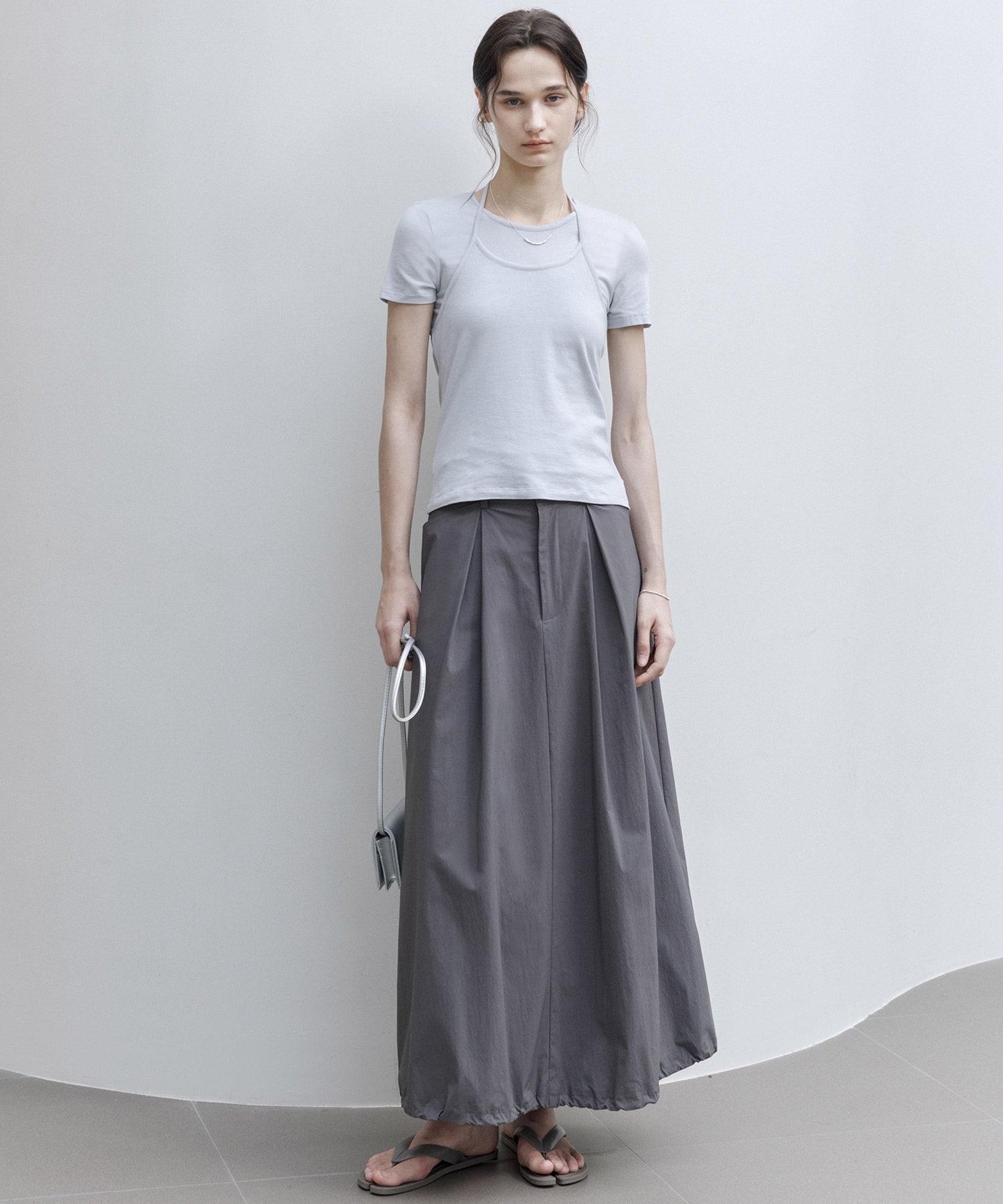Mid-Rise A-Line Balloon Skirt with Pleated Utility Design