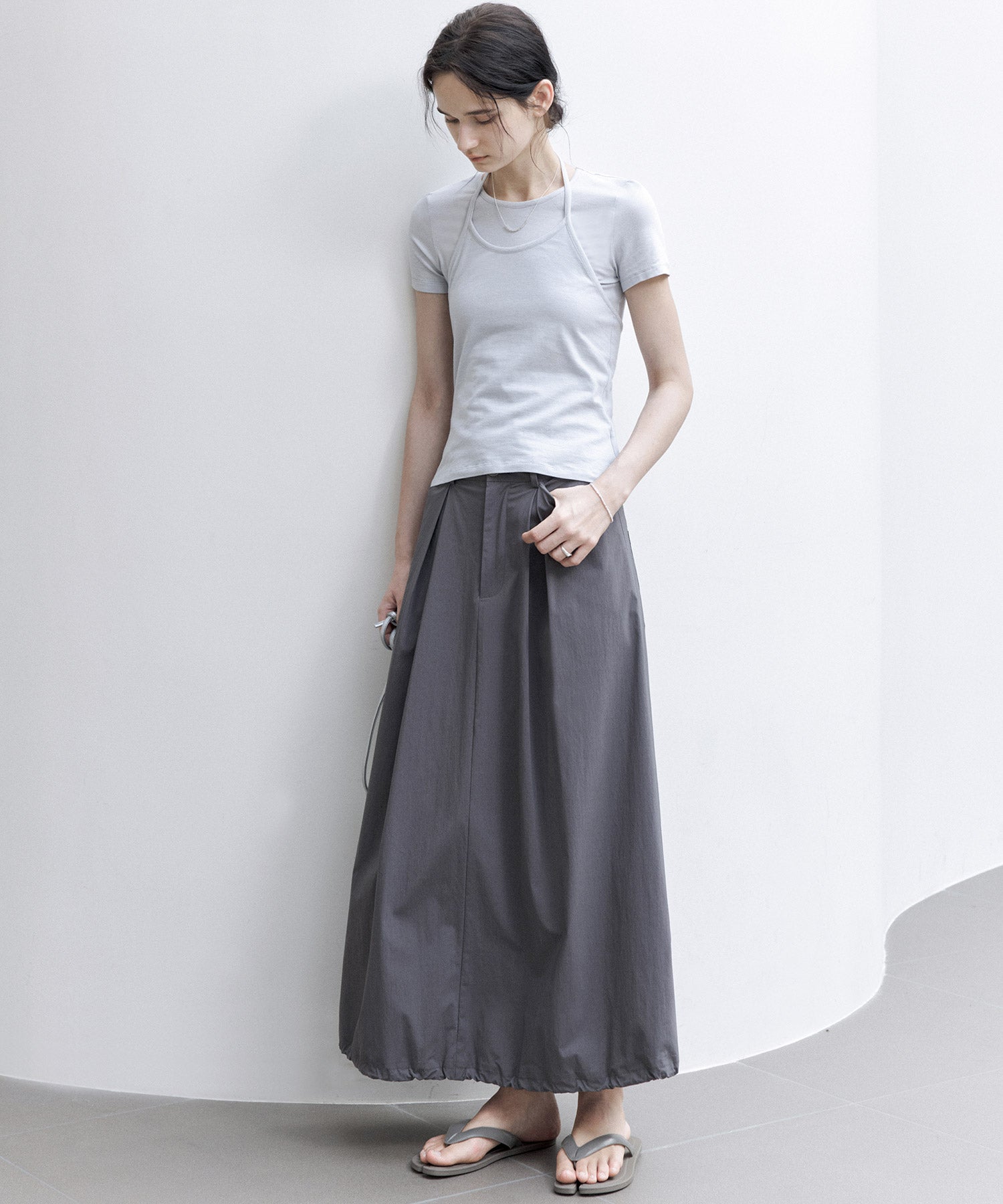Mid-Rise A-Line Balloon Skirt with Pleated Utility Design