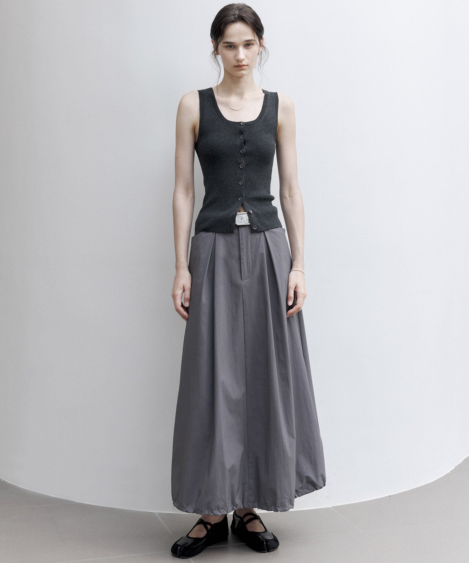 Mid-Rise A-Line Balloon Skirt with Pleated Utility Design