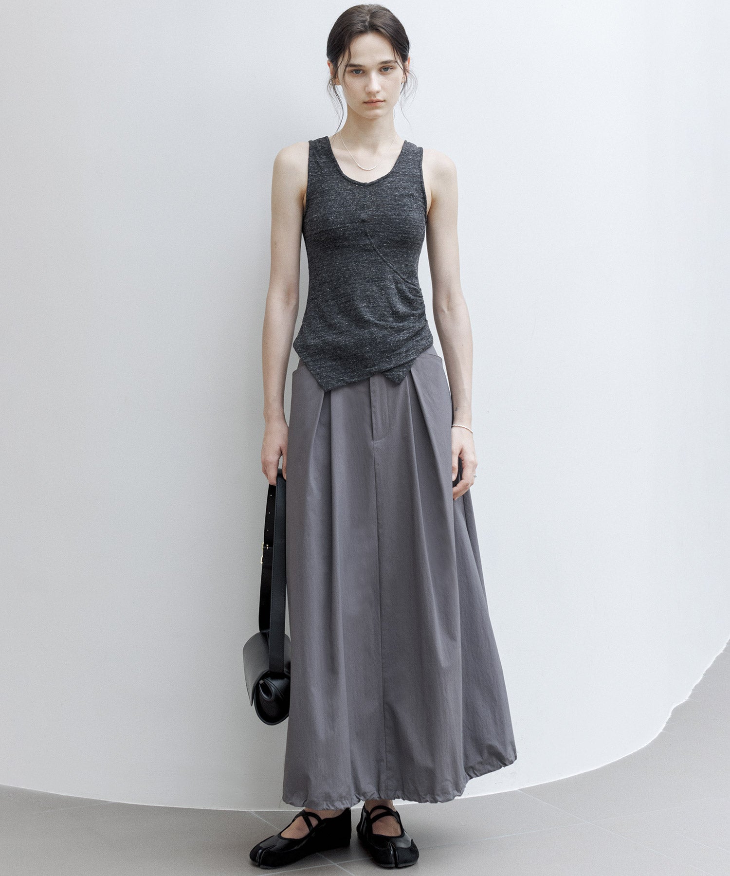 Mid-Rise A-Line Balloon Skirt with Pleated Utility Design