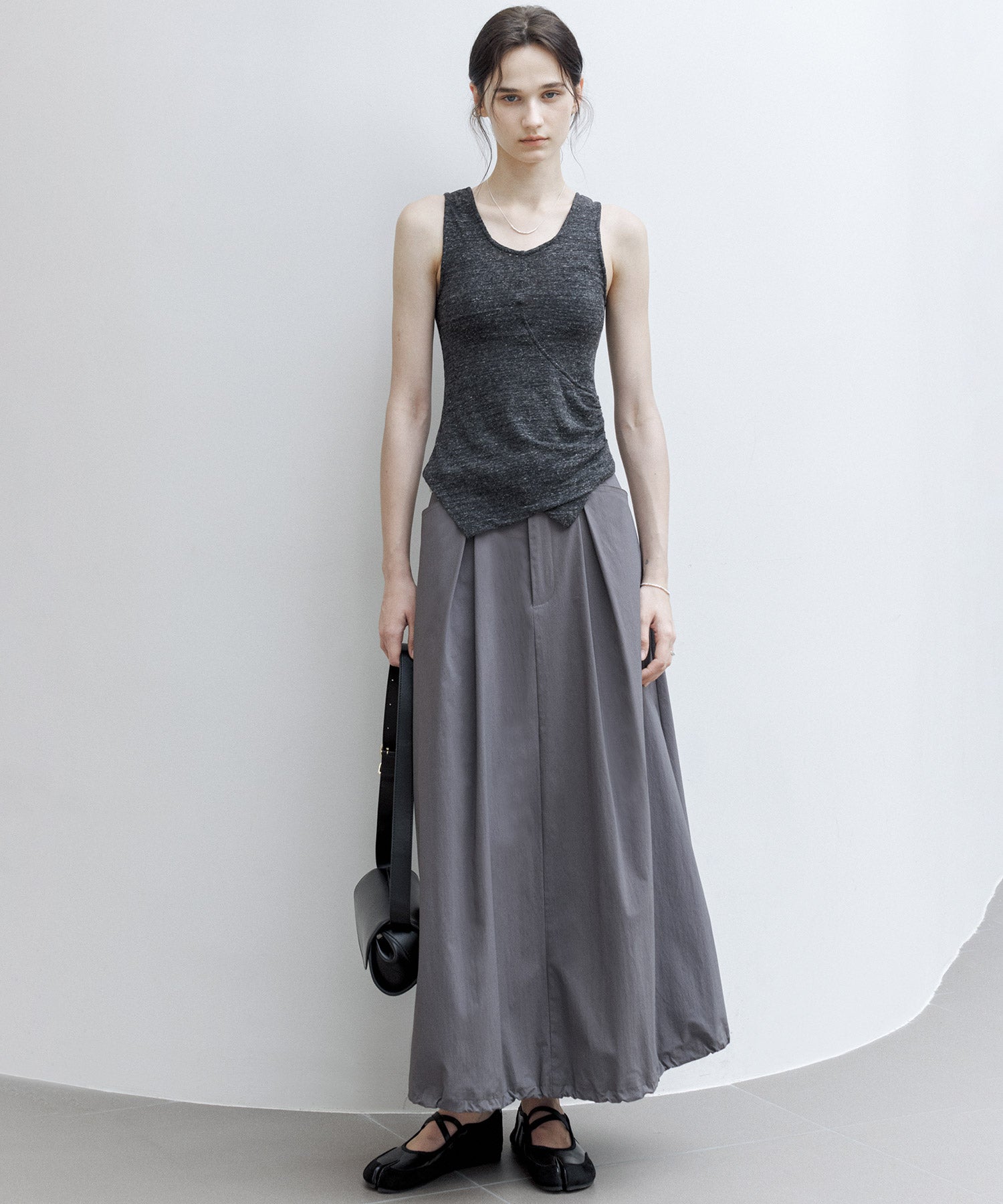 Asymmetric Hem Ruched Tank Top – Slim Fit & Deconstructed Design