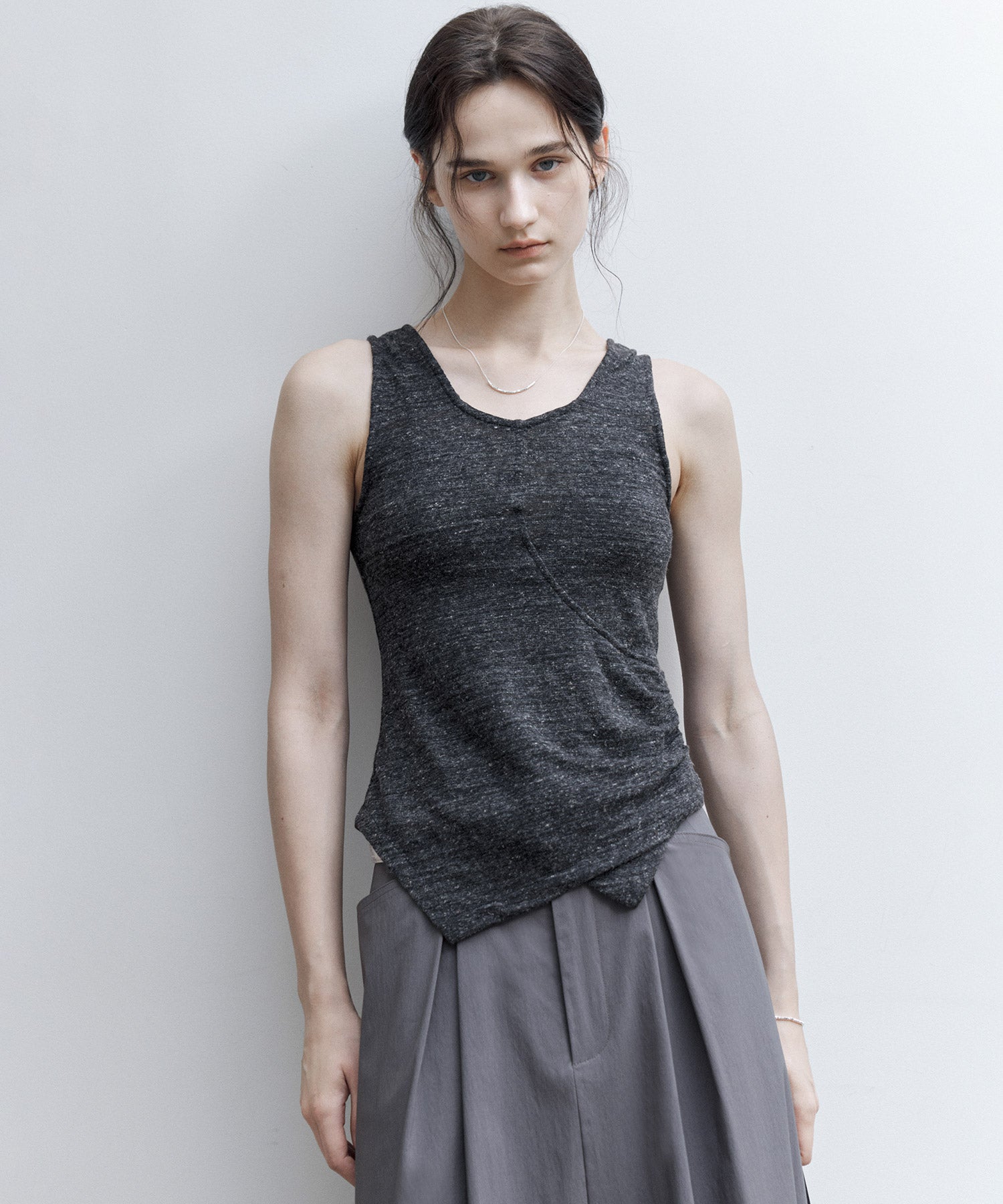 Asymmetric Hem Ruched Tank Top – Slim Fit & Deconstructed Design