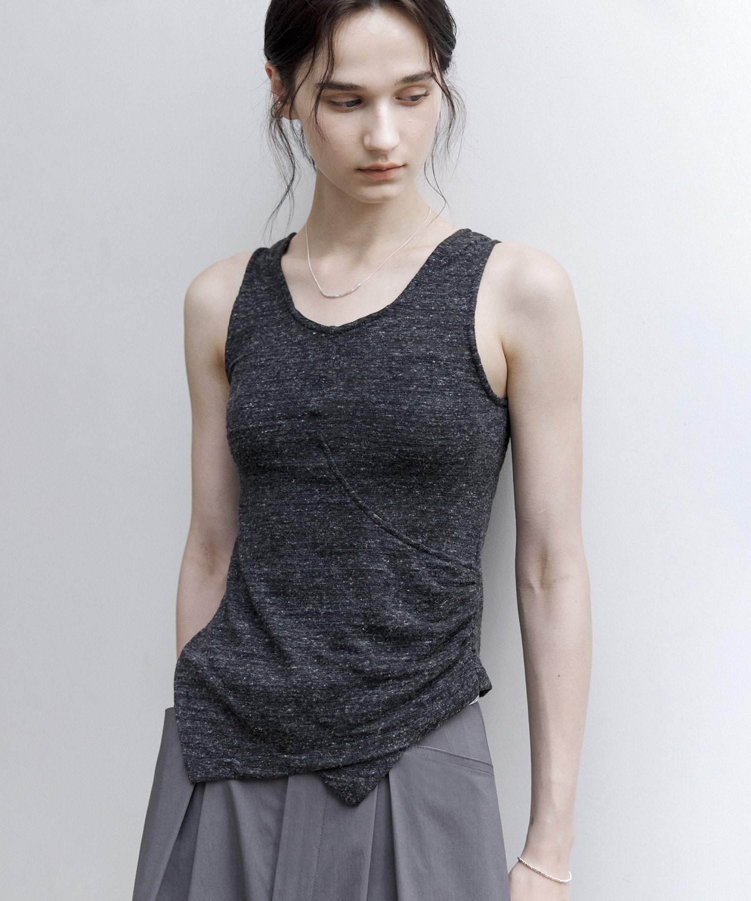 Asymmetric Hem Ruched Tank Top – Slim Fit & Deconstructed Design