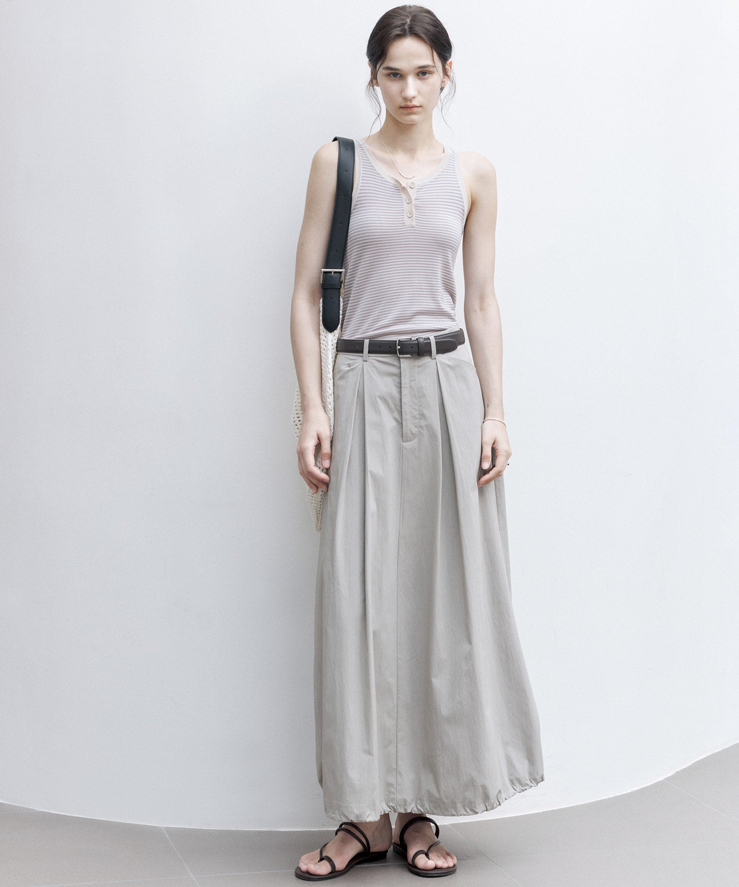 Mid-Rise A-Line Balloon Skirt with Pleated Utility Design