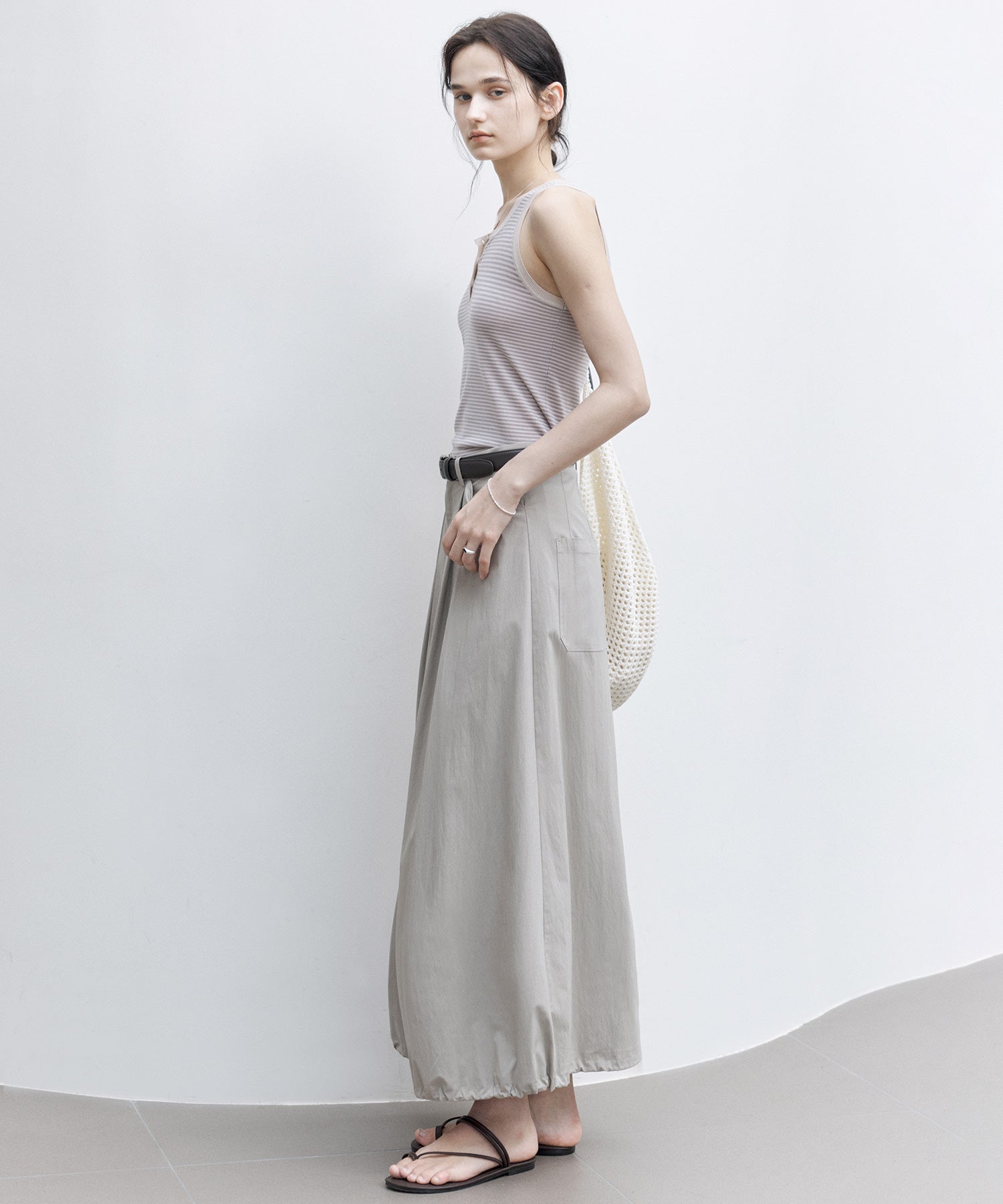 Mid-Rise A-Line Balloon Skirt with Pleated Utility Design