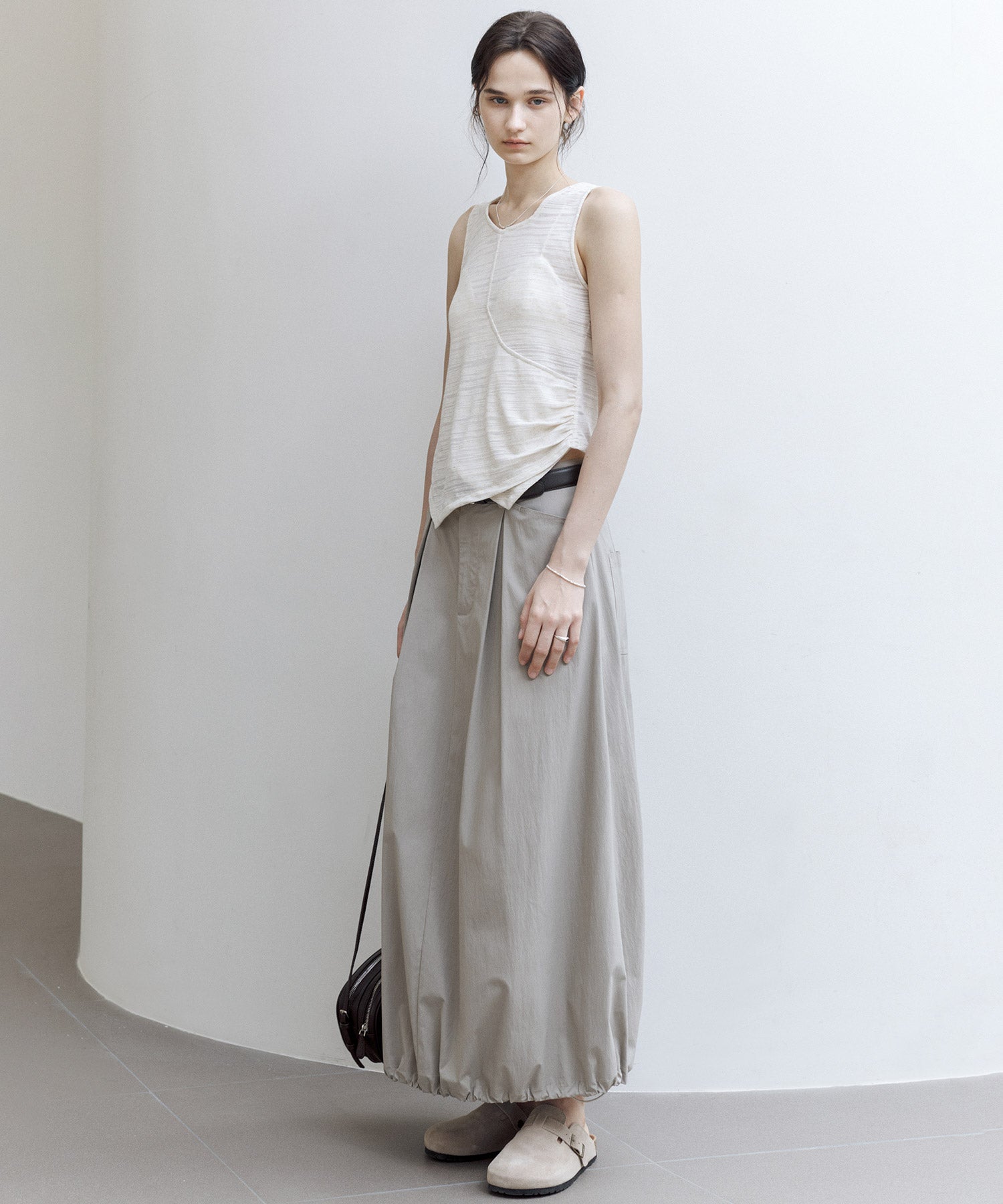 Mid-Rise A-Line Balloon Skirt with Pleated Utility Design