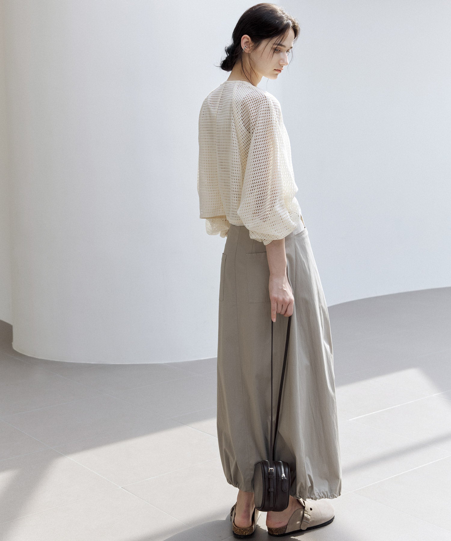 Mid-Rise A-Line Balloon Skirt with Pleated Utility Design
