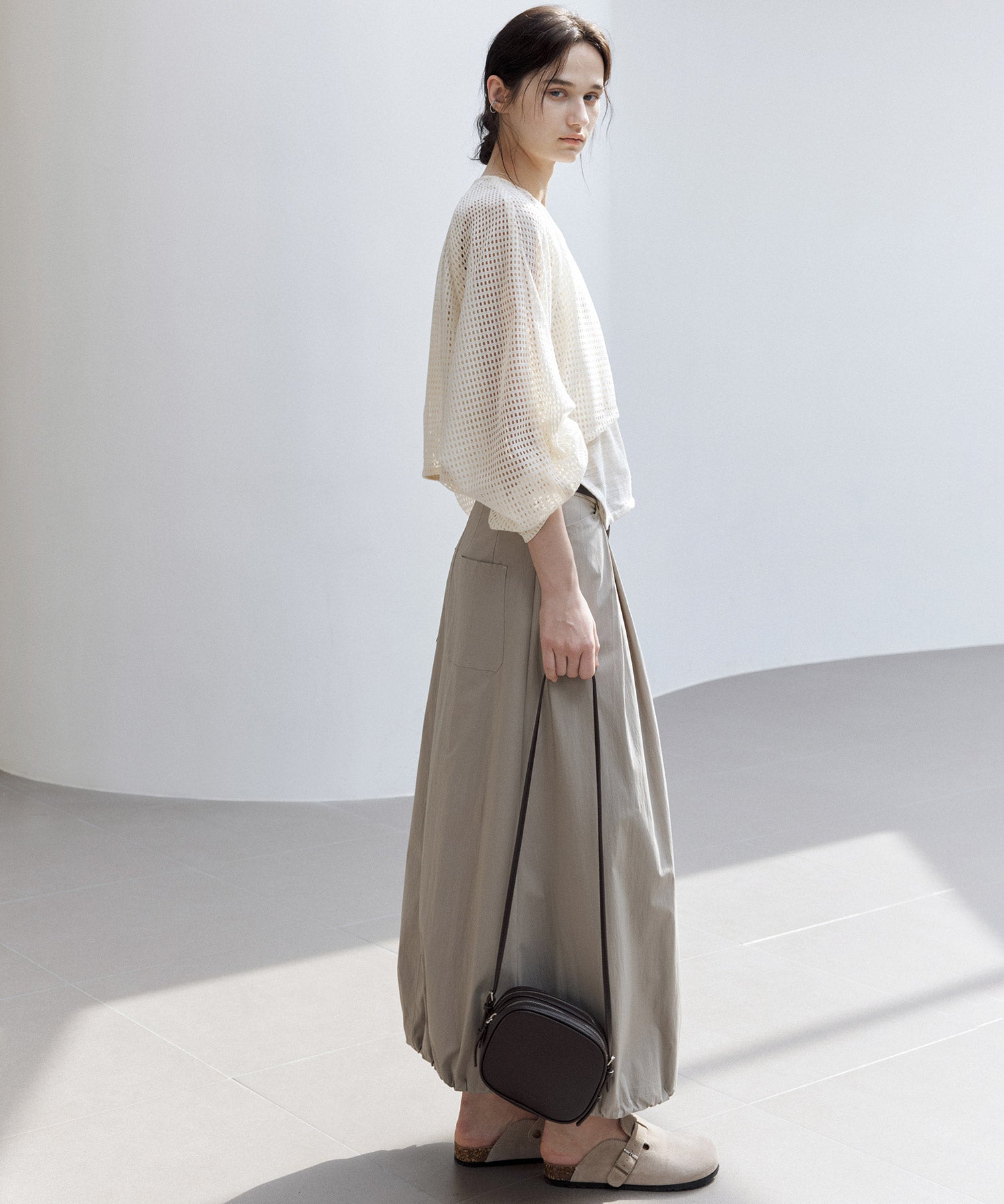 Mid-Rise A-Line Balloon Skirt with Pleated Utility Design