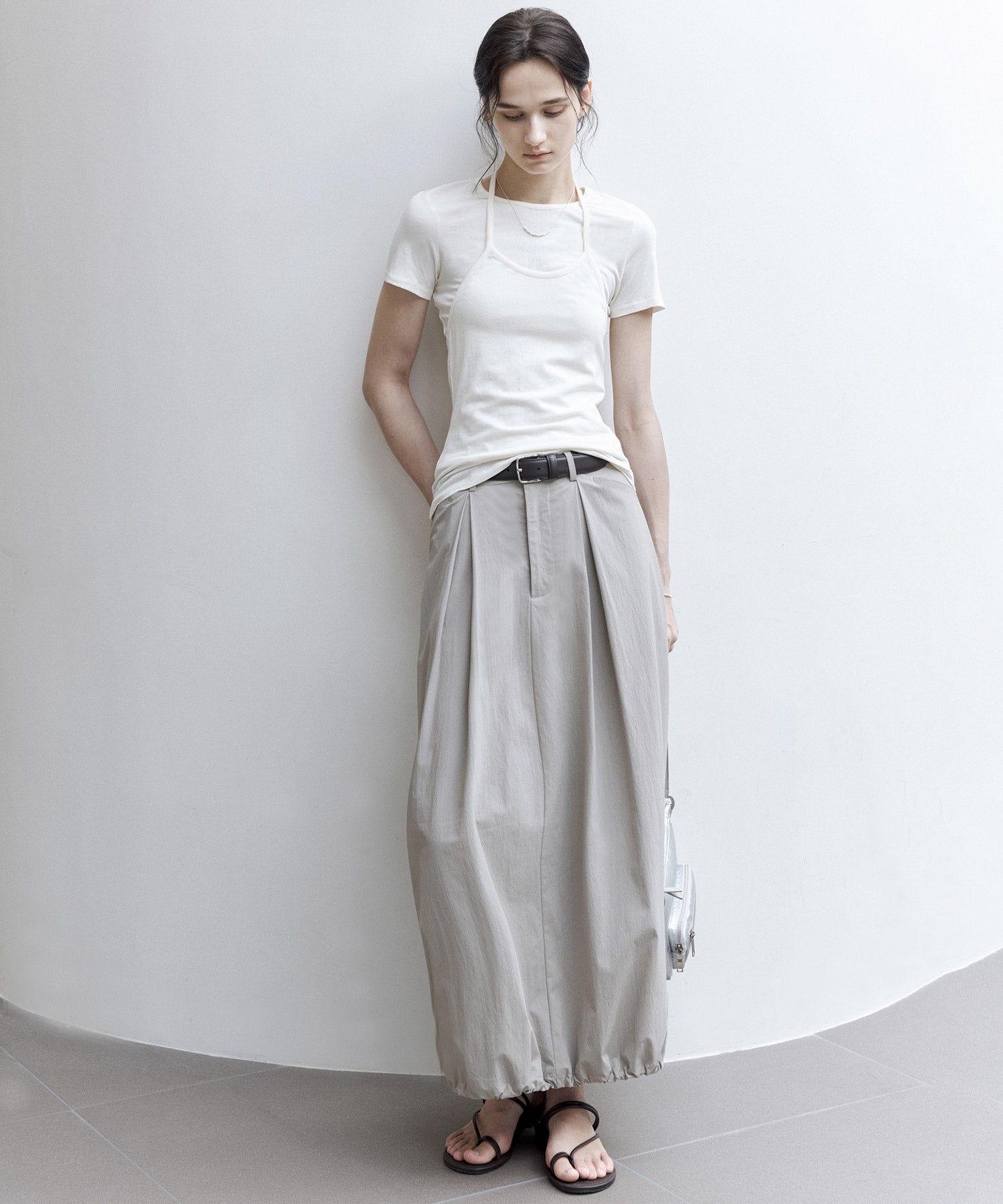 Mid-Rise A-Line Balloon Skirt with Pleated Utility Design