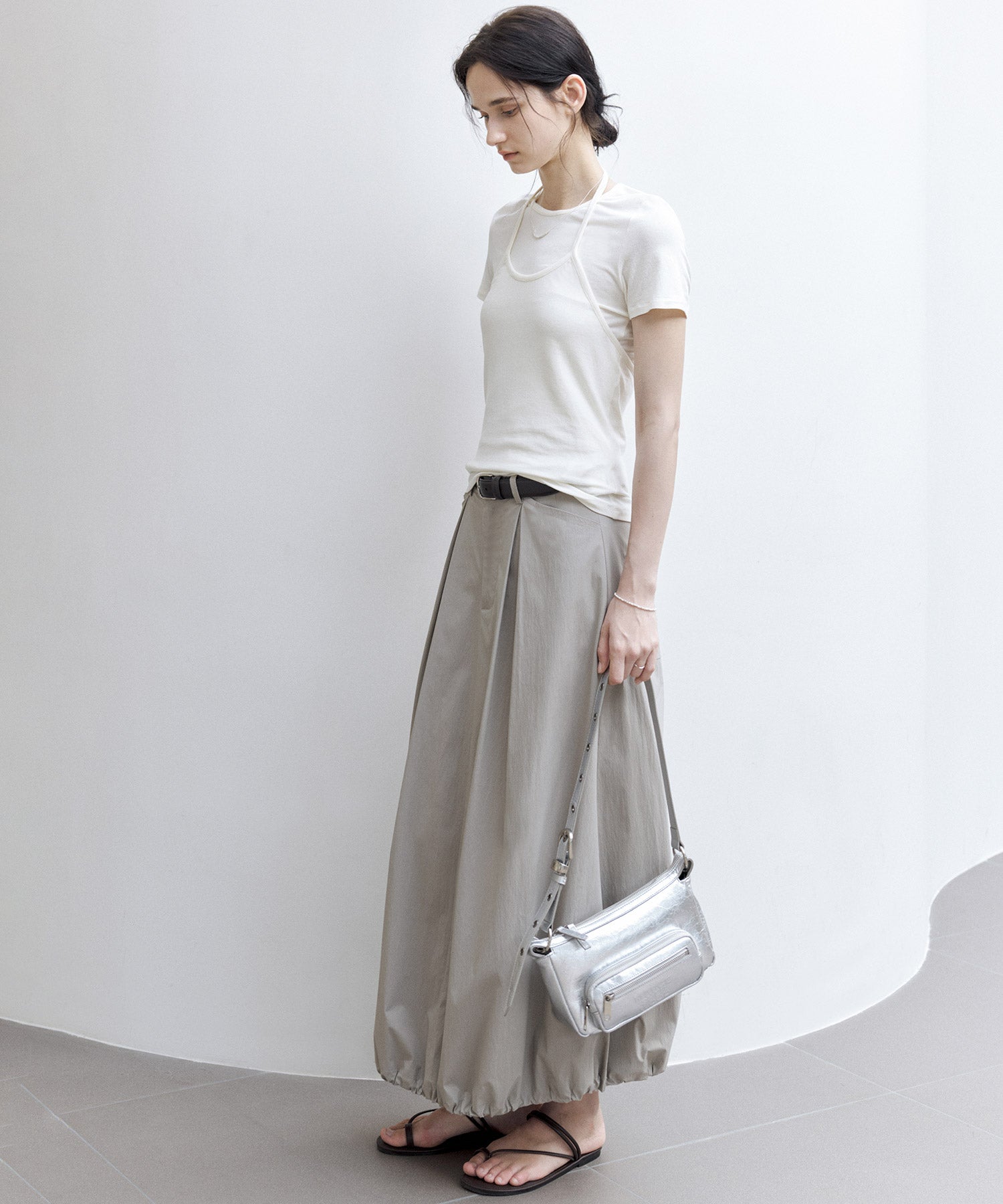 Mid-Rise A-Line Balloon Skirt with Pleated Utility Design
