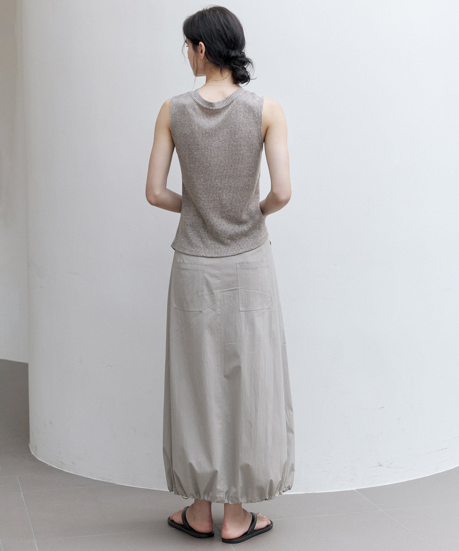 Linen Blend Sleeveless Knit Top with Deconstructed Tuck Design
