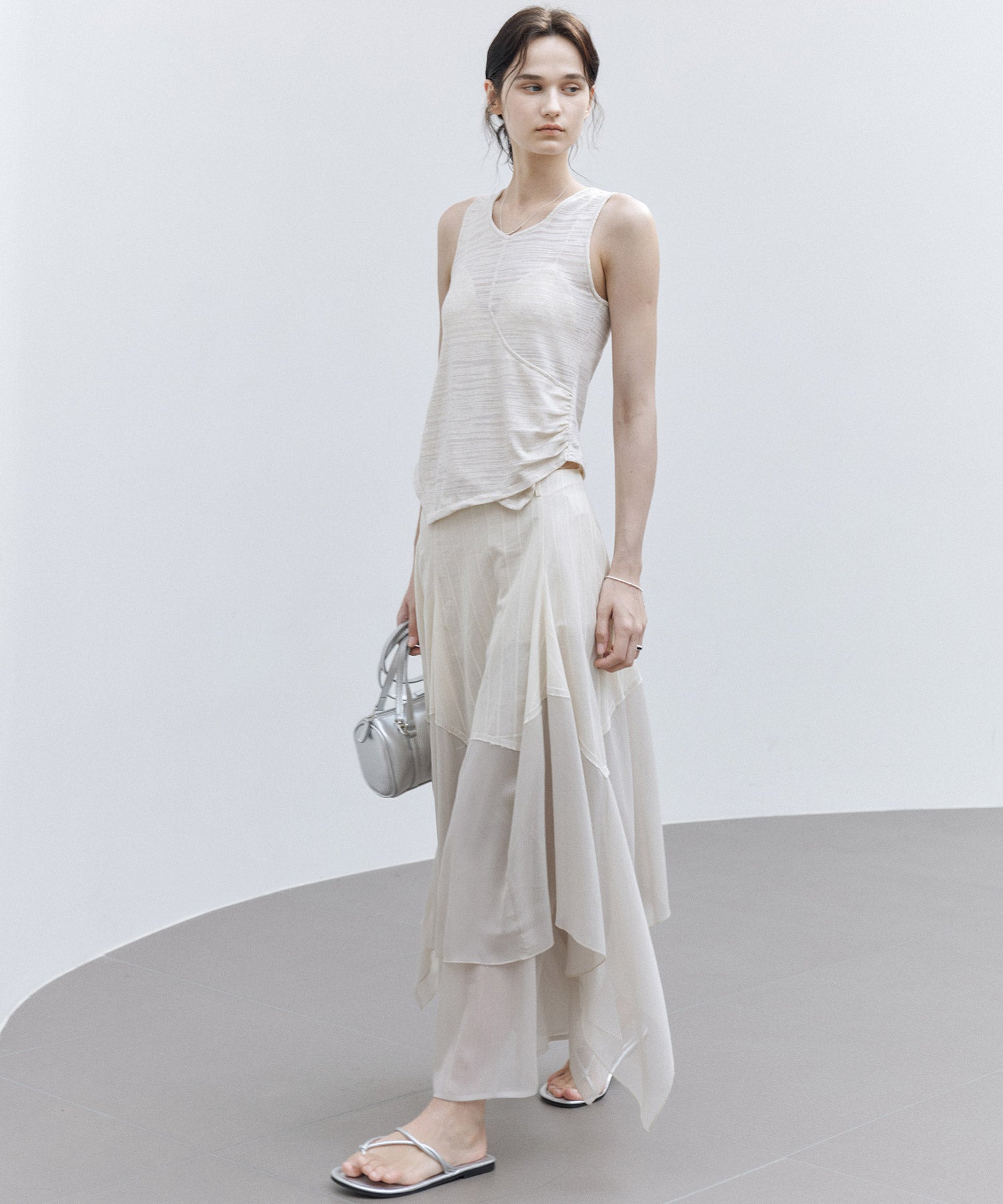 Asymmetric Hem Ruched Tank Top – Slim Fit & Deconstructed Design